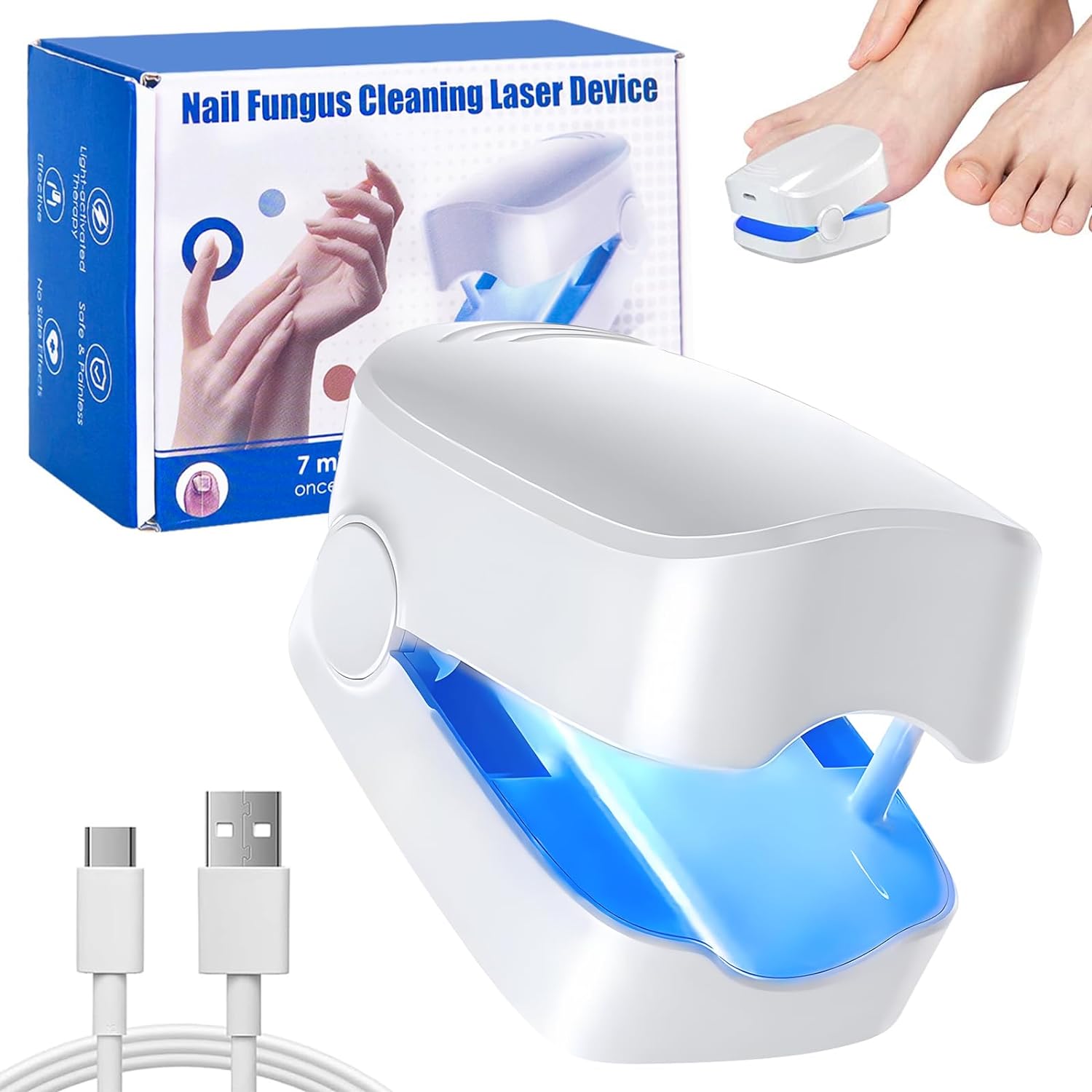 Rechargeable Nail Fungus Treatment for Toenail, Toe Nail Fungal Treatment Nail Fungus Laser Device, Anti-Fungal Nail Treatment for Hand &amp; Feet Infections Remover for Home Use