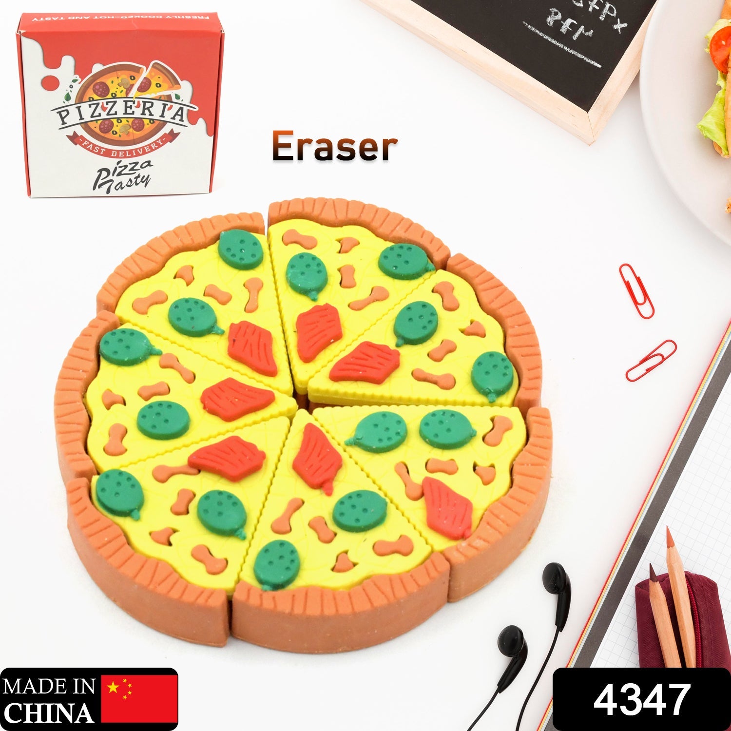 3D Pizza Slices Kids Favourite Food Eraser, Pizza 7 slice eraser for kids Adults fast food lover Stationary Kit Fancy &amp; Stylish Colorful Erasers, for Return Gift, Birthday Party, School Prize