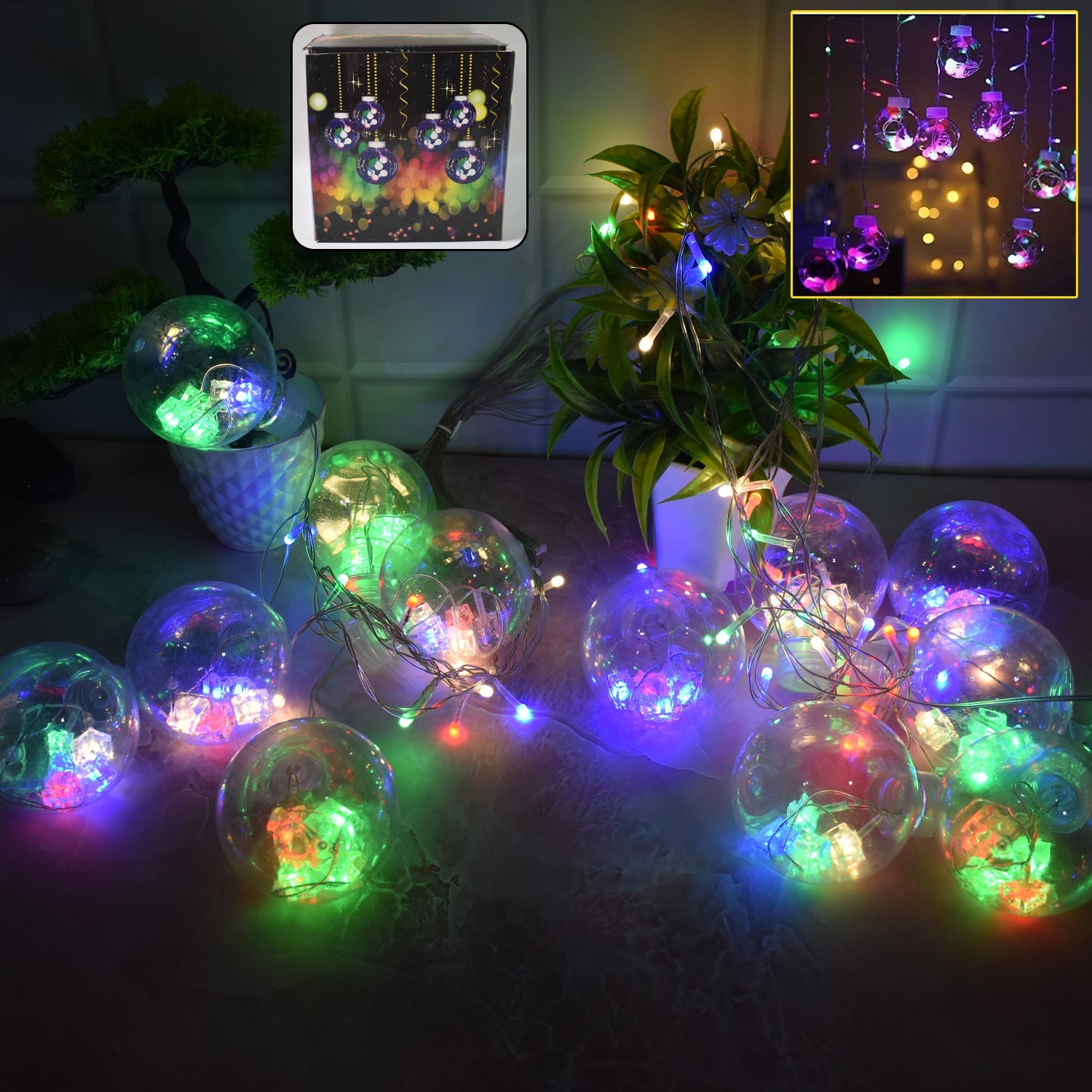 12  Wish Balls Window Curtain String Lights with 8 Flashing Modes Decoration for Home Decoration, Diwali &amp; Wedding LED Christmas Light Indoor and Outdoor Light ,Festival Decoration (Plastic, Multi Color)