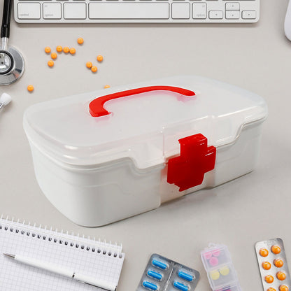 3 Compartment Medical Box, 1 Piece, Indoor Outdoor Medical Utility, Medicine Storage Box, Detachable Tray Medical Box Multi Purpose Regular Medicine, First Aid Box with Handle, Transparent Lid &amp; Color Box 