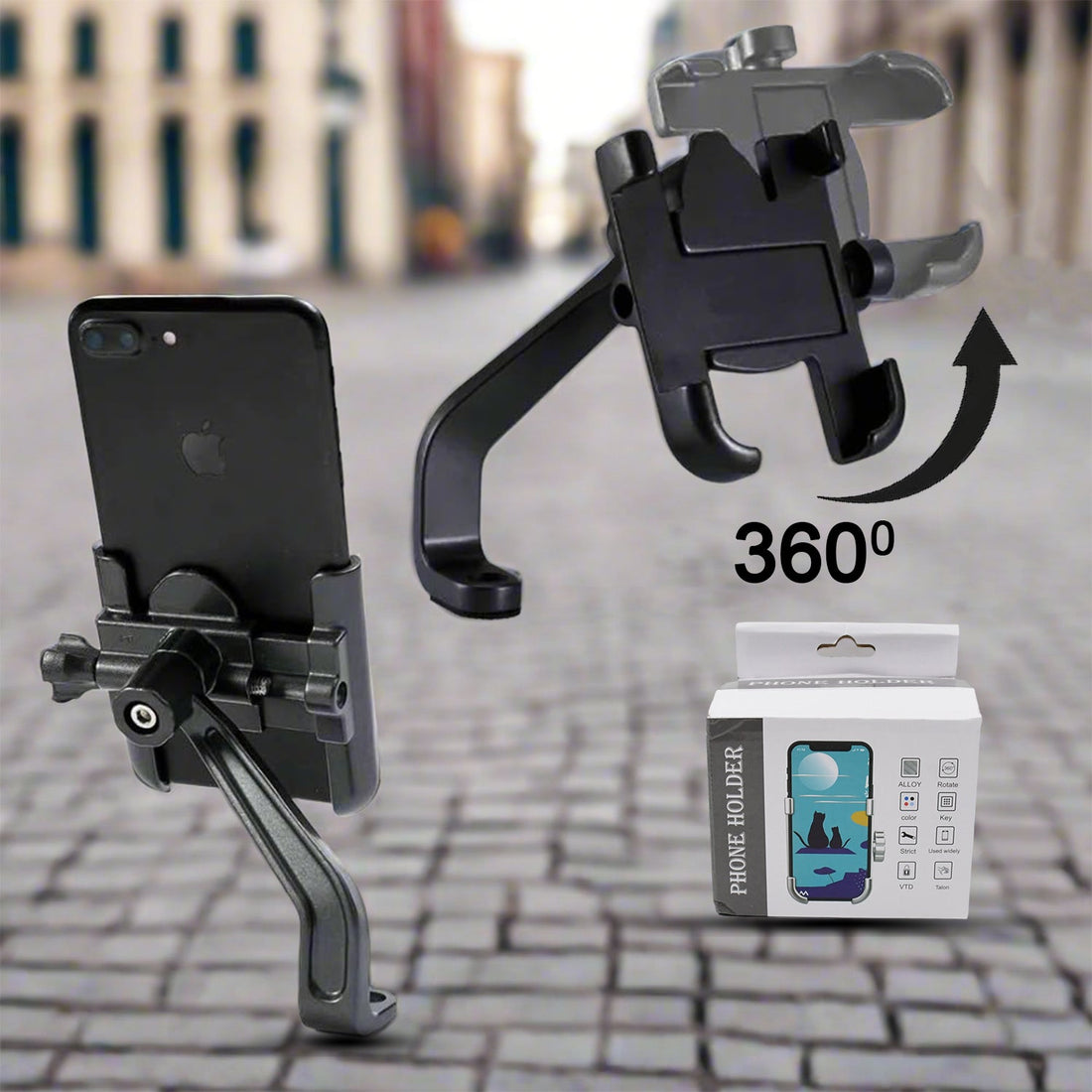 Full Metal Body Bike &amp; Scooty 360 Degree Rotating Mobile Holder Stand for Bicycle, Motorcycle, Scooty for Maps and GPS Navigation Fits All Smartphones (1 Pc)