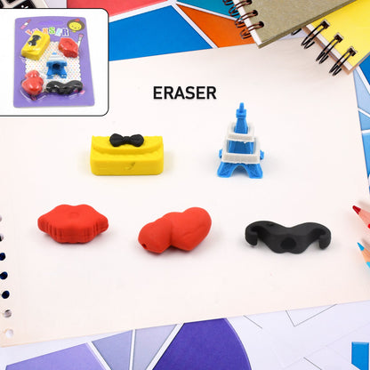 Mix Design 1 Set Fancy &amp; Stylish Colorful Erasers for Children Different Designs &amp; Mix, Eraser Set for Return Gift, Birthday Party, School Prize (1 Set)