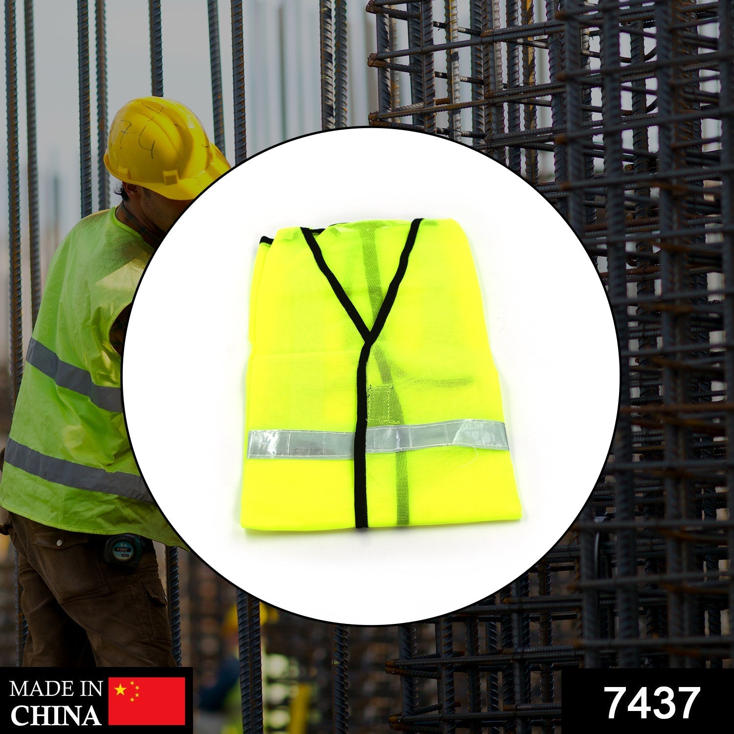 Green safety jacket for visibility and safety on construction sites