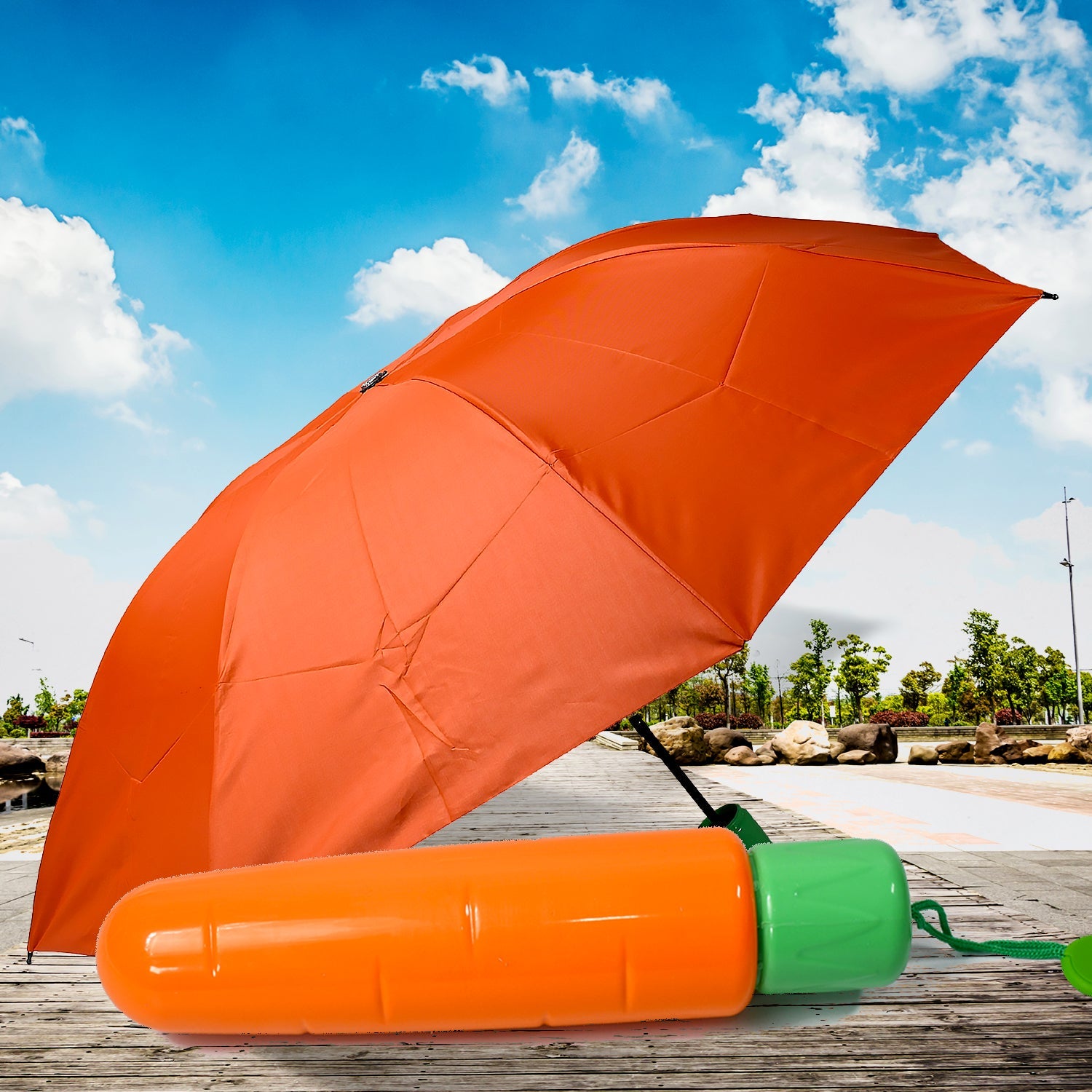 Vegetable shaped Folding Umbrella, Plastic Case Creative Fashion Folding Mini Sun Shade Rain Umbrella, Unique Umbrella, Sun &amp; UV Protection, Cute Design (1 Pc)