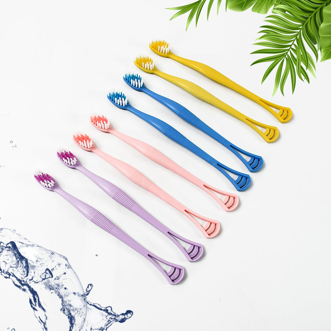 2-in-1 Tooth Brush with Tongue Scraper, Soft Bristle &amp; Long Handle (8Pcs) Soft Toothbrush