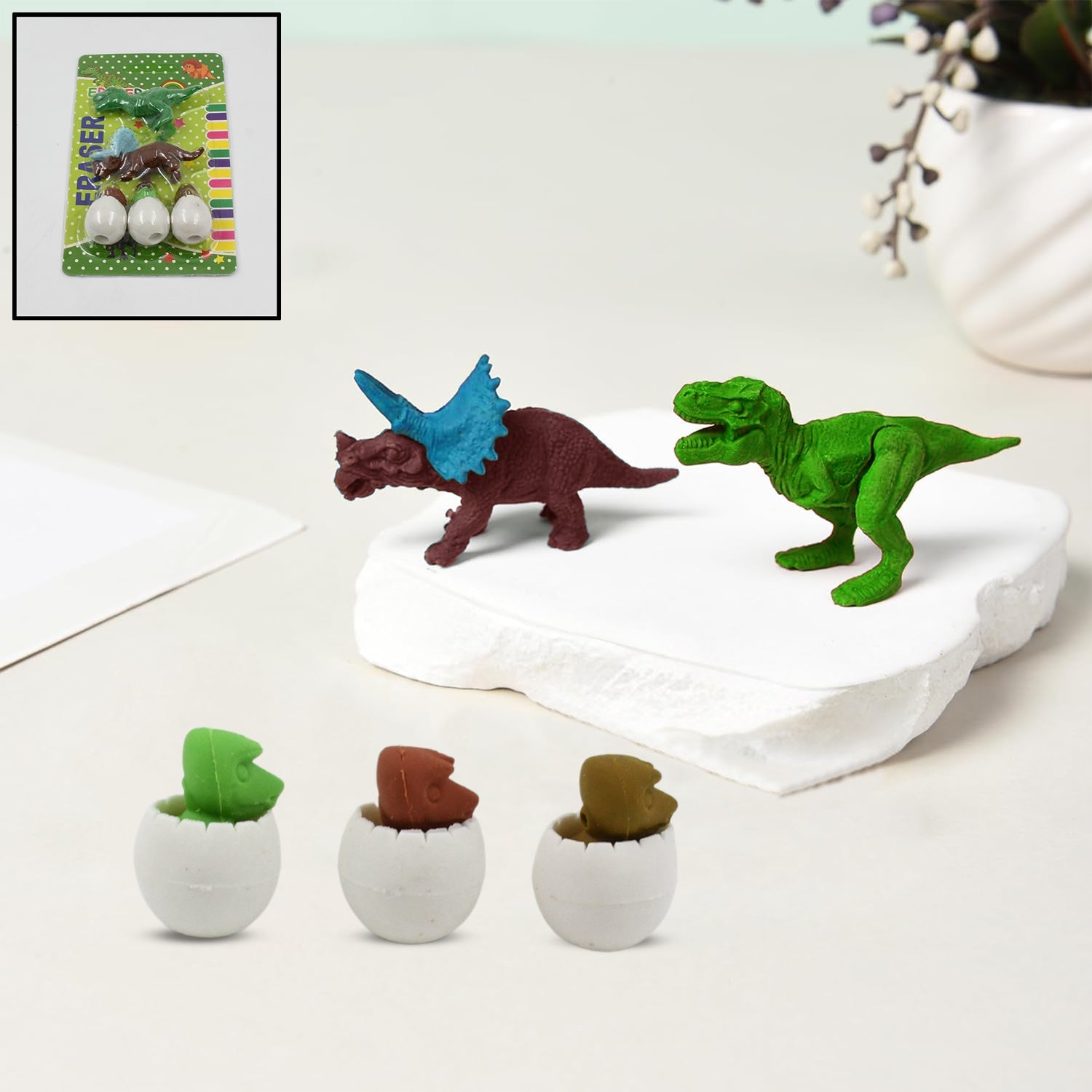 Dinosaur Shaped Erasers &amp; Egg shape Eraser for Kids, Dinosaur Erasers Puzzle 3D Eraser, Mini Eraser Dinosaur Toys, Desk Pets for Students Classroom Prizes Class Rewards Party Favors (5 Pcs Set)