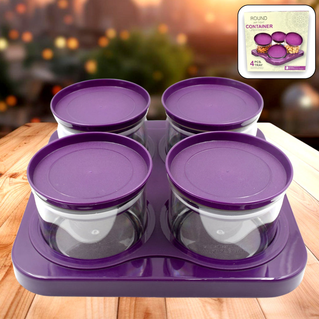 Airtight Plastic 4 Pc Storage Container Set, With Tray Dry Fruit Plastic Storage Container Tray Set With Lid &amp; Serving Tray For Kitchen