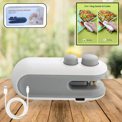 Mini Bag Sealer, 2 in 1 Seal &amp; Cutter Heat Sealers, TYPE-C USB Charging Portable Bag Reseller, Handle Food Sealer, Sealing Machine for Food Storage Plastic Bags Snacks Keep Food Fresh