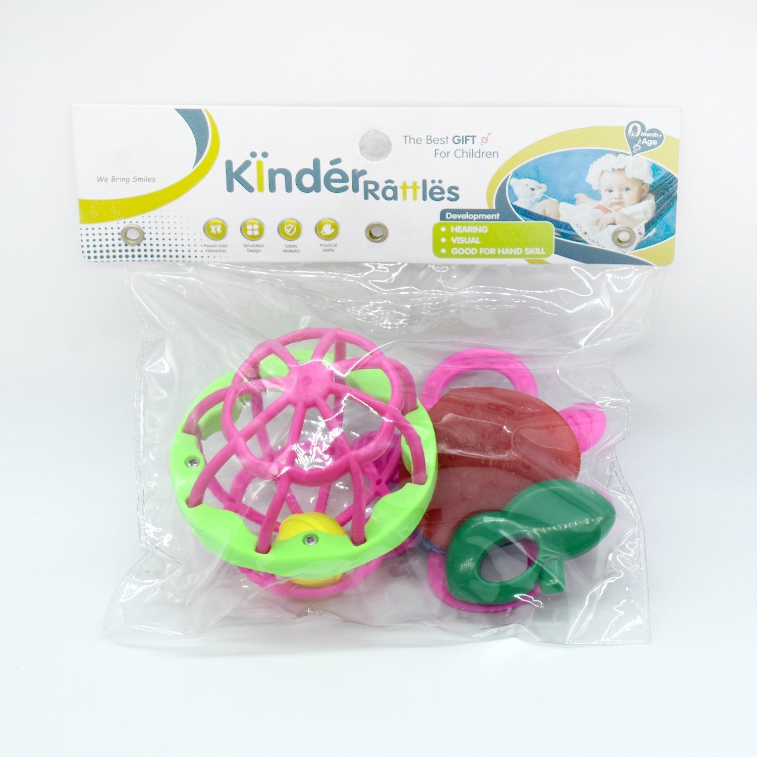 Colorful baby rattle set with various textures for sensory stimulation and fun.