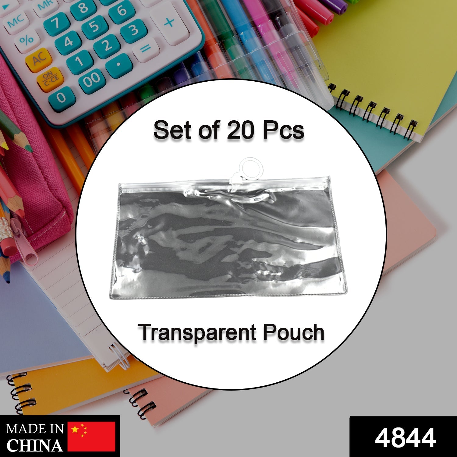 Clear pouches for carrying stationery and other supplies