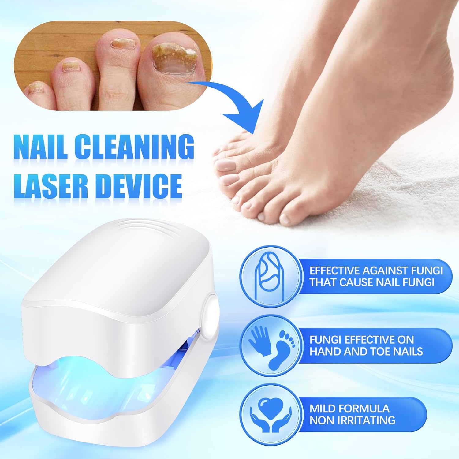 Rechargeable Nail Fungus Treatment for Toenail, Toe Nail Fungal Treatment Nail Fungus Laser Device, Anti-Fungal Nail Treatment for Hand &amp; Feet Infections Remover for Home Use