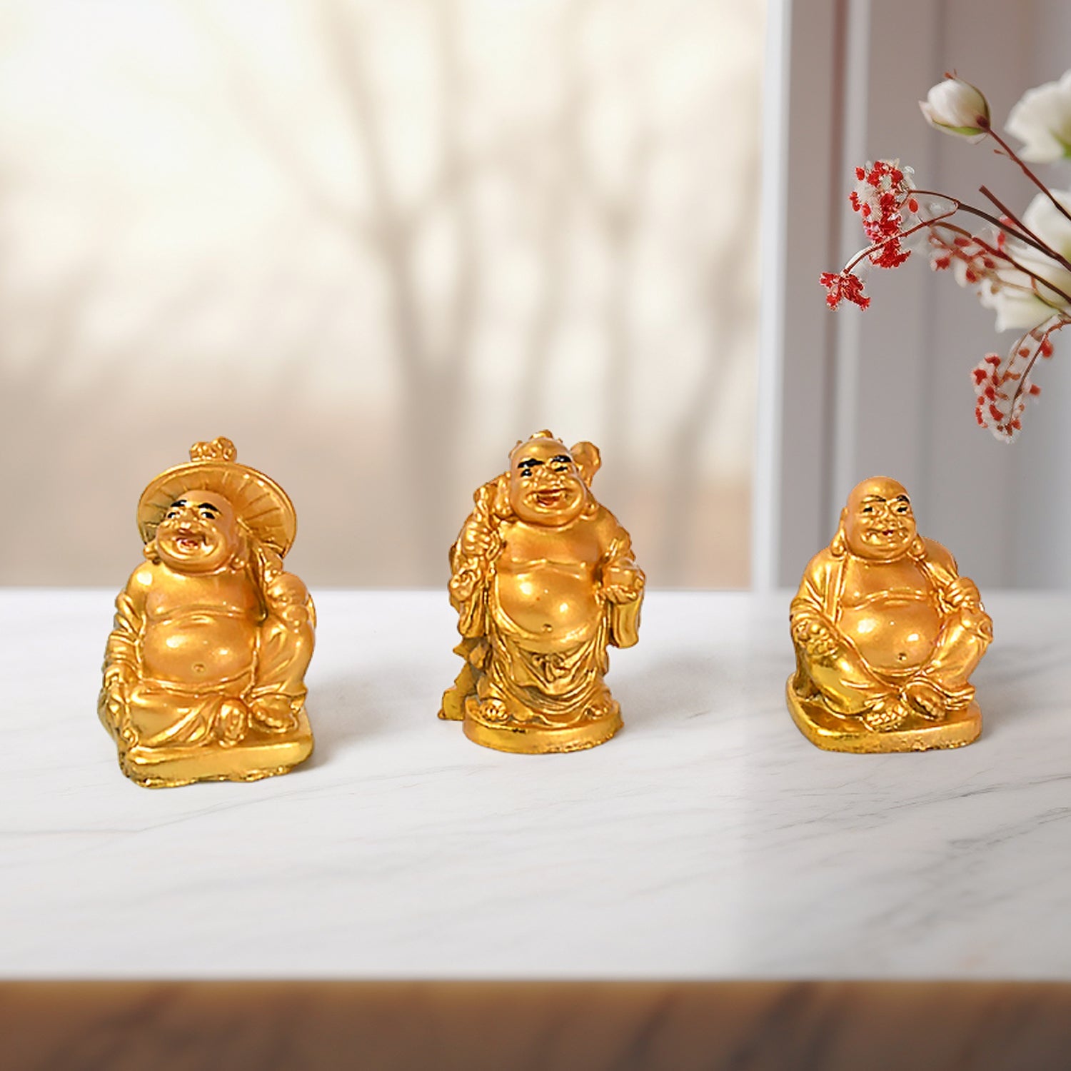 Golden Laughing Buddha Set Of Six Pieces Statue For Happiness, Wealth &amp; Good luck Decor For Wealth and Success (6 Pcs Set)