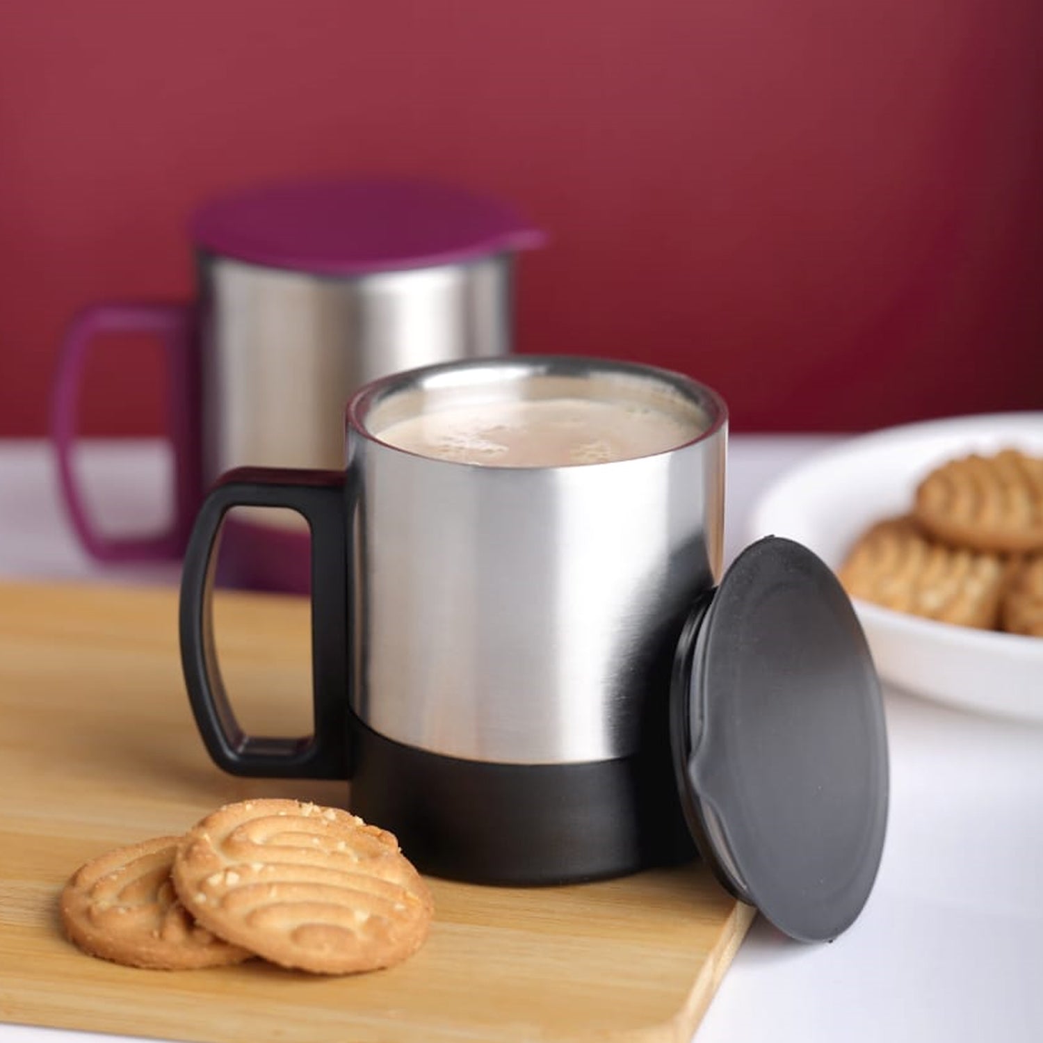 Stainless Steel Coffee/Tea Cup, Stainless Steel Lid Cover Hot Coffee/Tea Mug Hot Insulated Double Wall Stainless Steel, Coffee and Milk Cup with Lid &amp; Handle Easy To Carry - Coffee Cup (1 Pc)