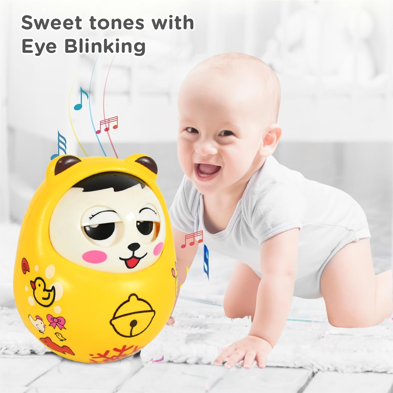 Musical Roly Poly Toys for Baby | Push and Shake Wobbling Toy with Music | Tumbler Doll Toy for Babies | Sound Balancing Doll Toys for Baby Boys, Girls 8+ Months Multicolor (1 Pc)