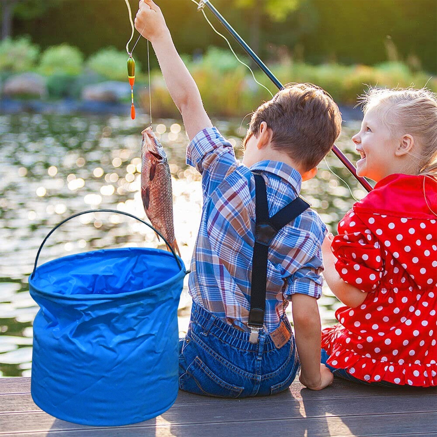 Folding Bucket, Portable, Round Bucket, Simple Bucket, With Handle, Multi-functional, For Outdoor Use, Fishing, Car Washing, Cleaning, Disaster Prevention, Portable, Lightweight, Durable (1 pc / Mix Color)