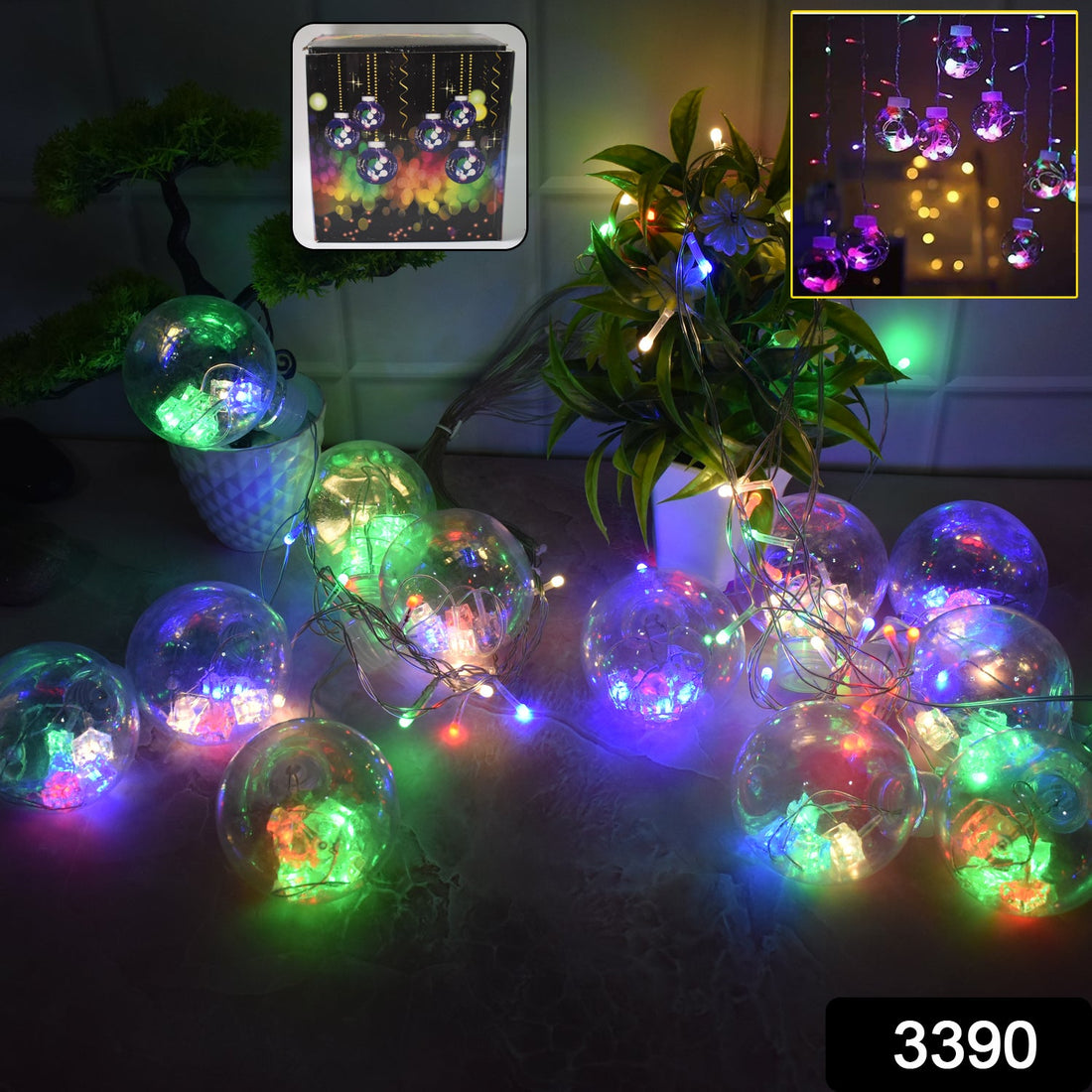 12  Wish Balls Window Curtain String Lights with 8 Flashing Modes Decoration for Home Decoration, Diwali &amp; Wedding LED Christmas Light Indoor and Outdoor Light ,Festival Decoration (Plastic, Multi Color)