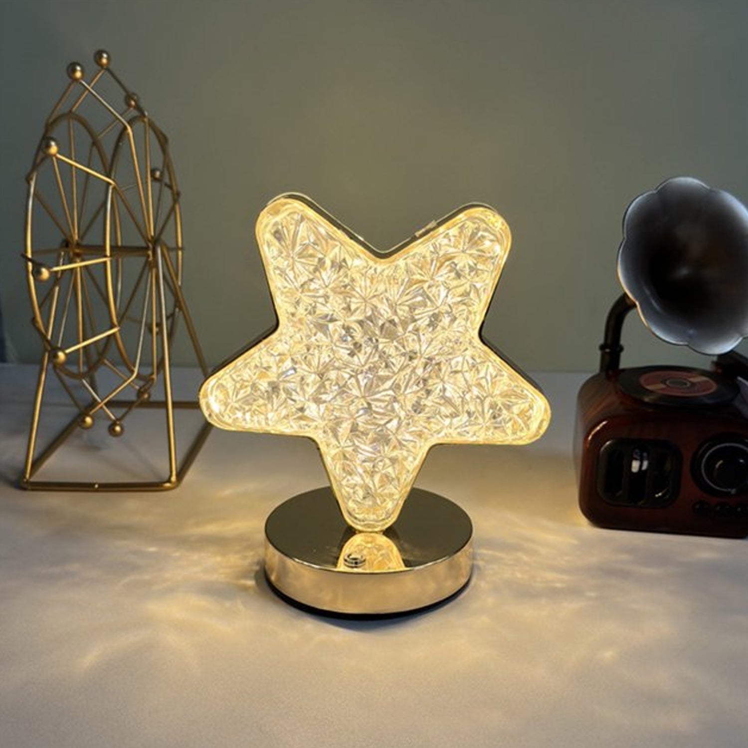 Star Shape Crystal Diamond Lamp Cordless Luxury Lamp with USB Rechargeable, 3-Way Dimmable &amp; Touch Control Decorative Nightstand Lamp for Bedroom, Living Room, Party, Restaurant Decor (1 Pc )