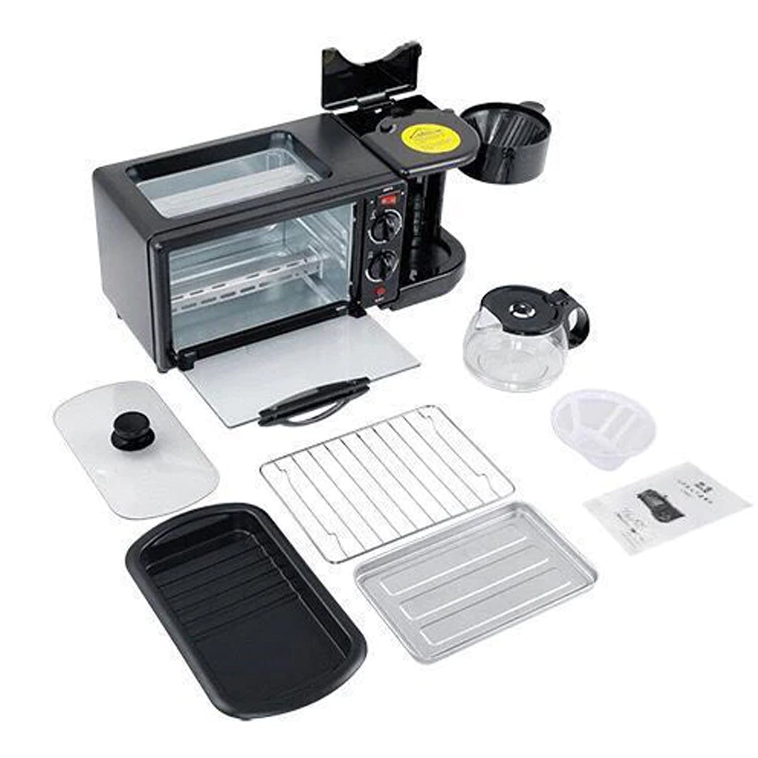 3 in 1 Breakfast Maker Portable Toaster Oven, Grill Pan &amp; Coffee Maker Full Breakfast Ready at One Go