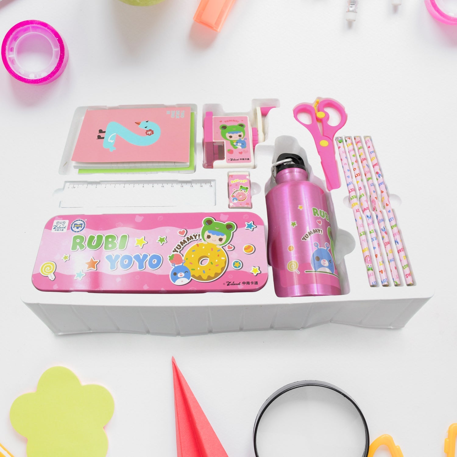 12-Piece Stationery Set: Pencil Box, Pencils, Erasers &amp; More