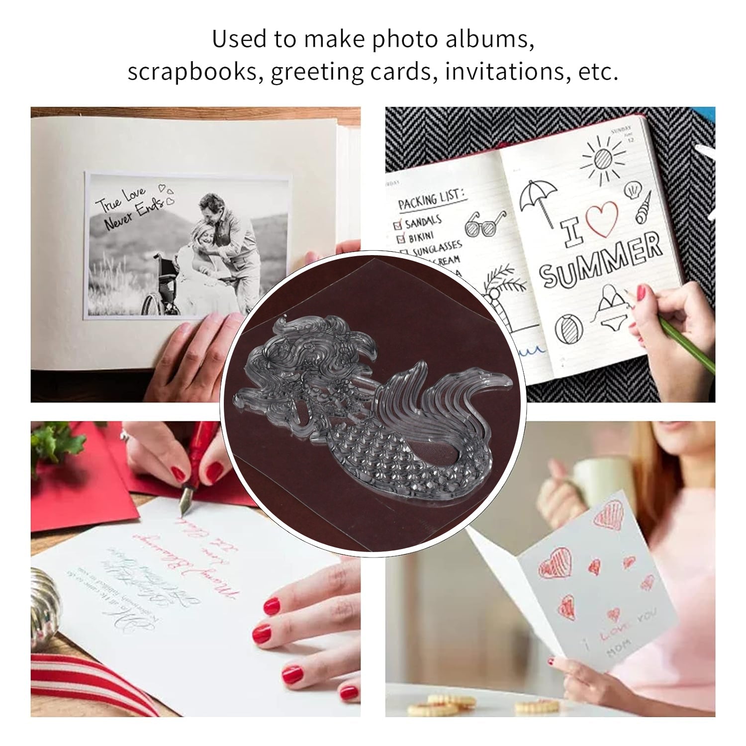 Reusable Rubber Stamp, TPR Stamp DIY Accessories Good Stamping Effect DIY Transparent Stamp Stick Repeatedly for Envelope for Diary for Invitation Letter, Photo Album Decoration for Paper Crafts (Mix Design / 1 Set)