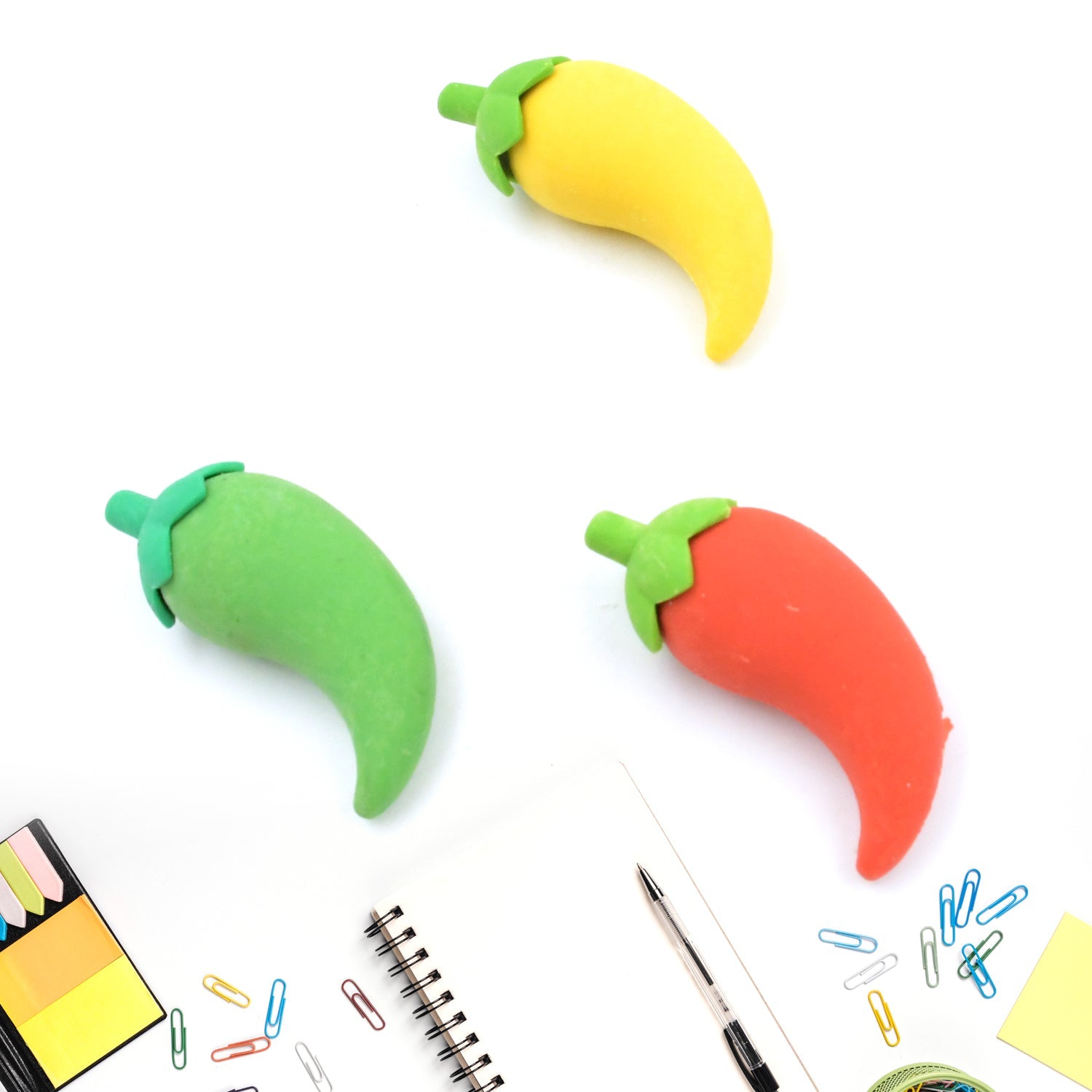 3D Fancy &amp; Stylish Colorful Chili Shape Erasers, Mini Eraser Creative Cute Novelty Eraser for Children Eraser Set for Return Gift, Birthday Party, School Prize, (3 pc Set)