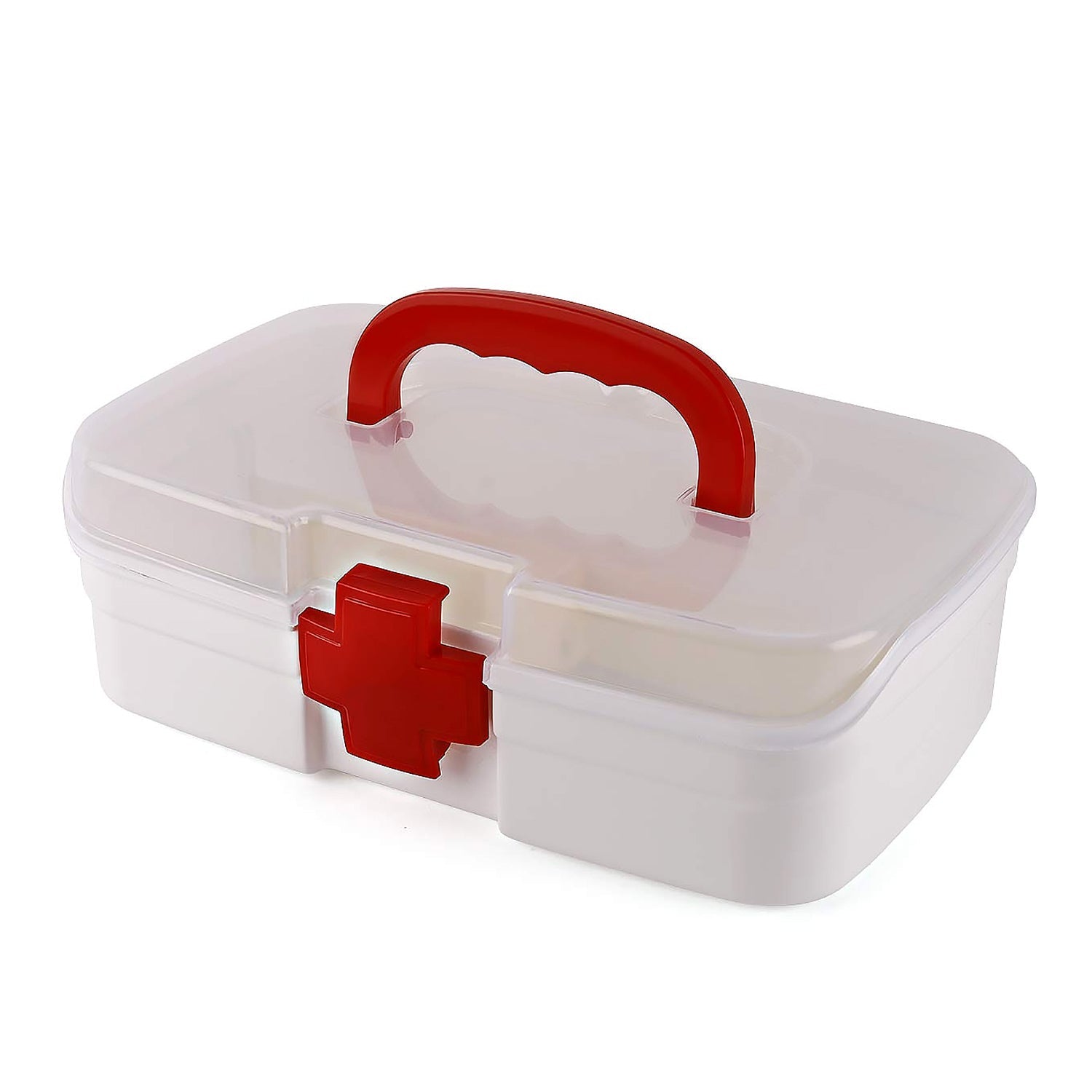 3 Compartment Medical Box, 1 Piece, Indoor Outdoor Medical Utility, Medicine Storage Box, Detachable Tray Medical Box Multi Purpose Regular Medicine, First Aid Box with Handle, Transparent Lid &amp; Color Box 