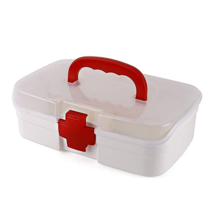 3 Compartment Medical Box, 1 Piece, Indoor Outdoor Medical Utility, Medicine Storage Box, Detachable Tray Medical Box Multi Purpose Regular Medicine, First Aid Box with Handle, Transparent Lid &amp; Color Box 