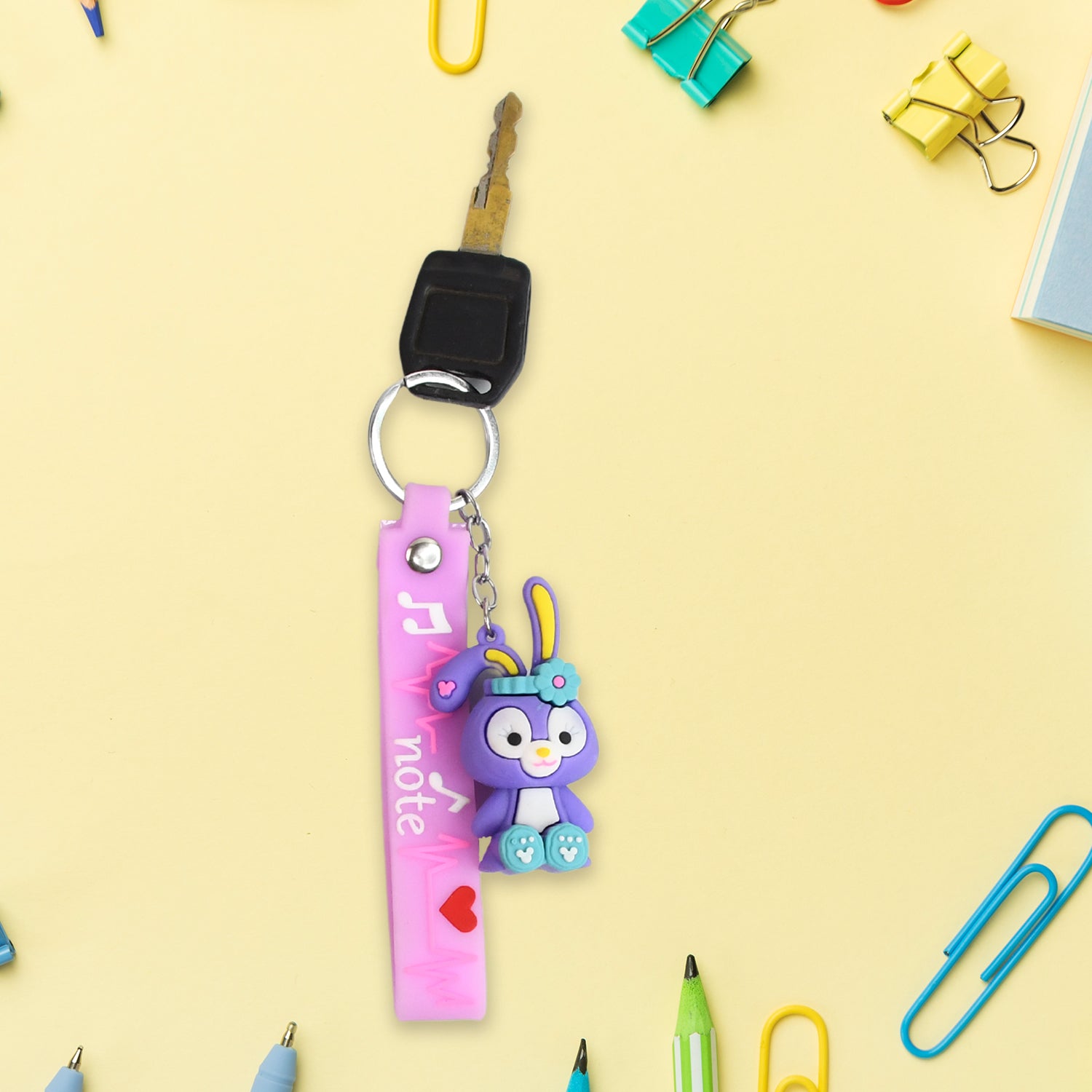 Cute Cartoon Silicone 3D Key Chain with Metal Hook &amp; Strap (Pack of 1)