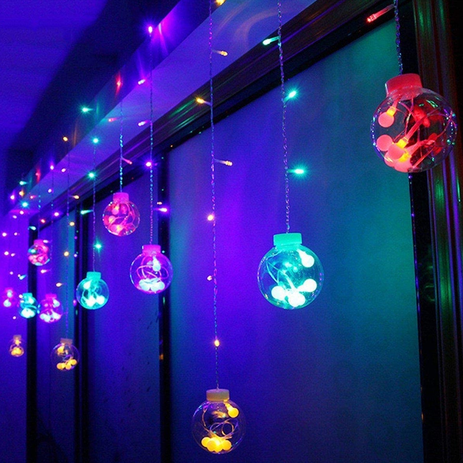 12  Wish Balls Window Curtain String Lights with 8 Flashing Modes Decoration for Home Decoration, Diwali &amp; Wedding LED Christmas Light Indoor and Outdoor Light ,Festival Decoration (Plastic, Multi Color)