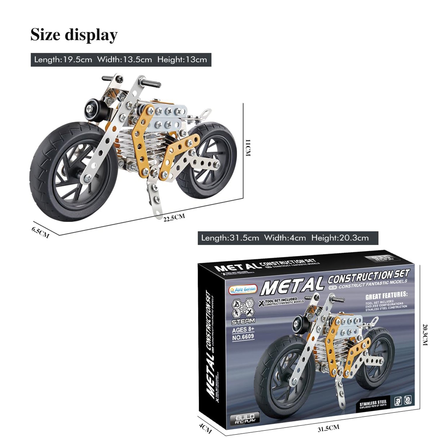 Metal DIY Bike Building Blocks for Kids (bike 162 pc of Bike Tool / 1 Set】