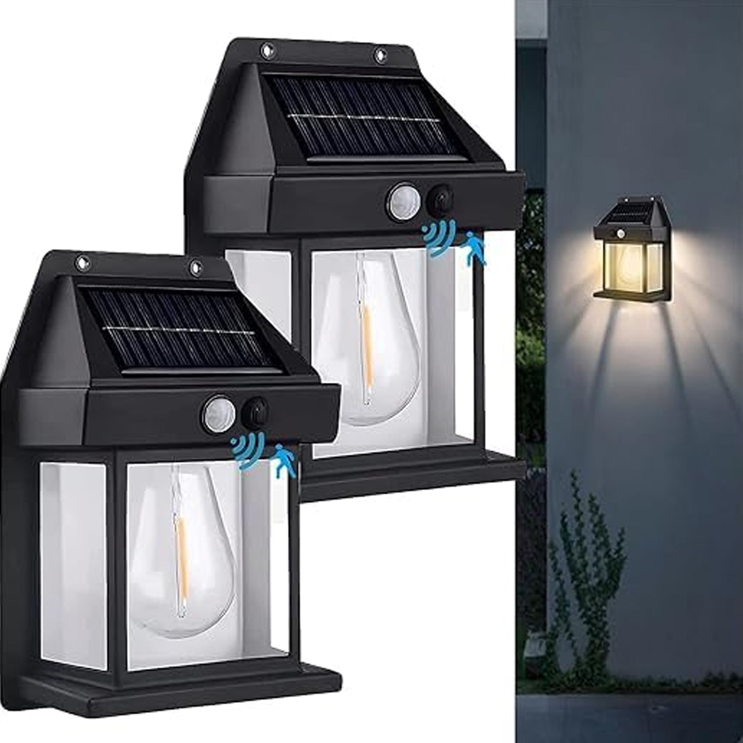 Solar Wall Lights / Lamp Outdoor, Wireless Dusk to Dawn Porch Lights Fixture, Solar Wall Lantern with 3 Modes &amp; Motion Sensor, Waterproof Exterior Lighting with Clear Panel (1 Pc )