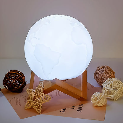 3D Moon Night Lamp with Stand (Color Box /  White &amp; Yellow Light / 1 Pc)