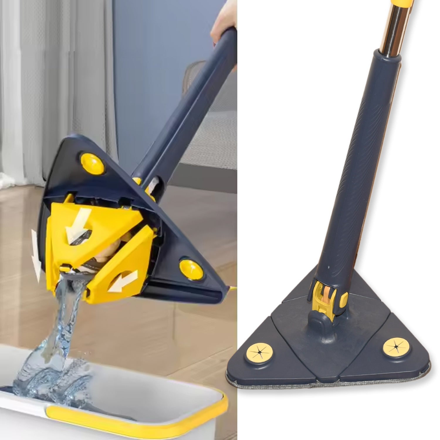 Rotatable Adjustable Triangle Cleaning Mop Triangle Mop with Stainless Steel Long Handle Push-Pull Squeezing Cleaning Mop Dry &amp; Wet Mop for Floor Windows (1 Pc)