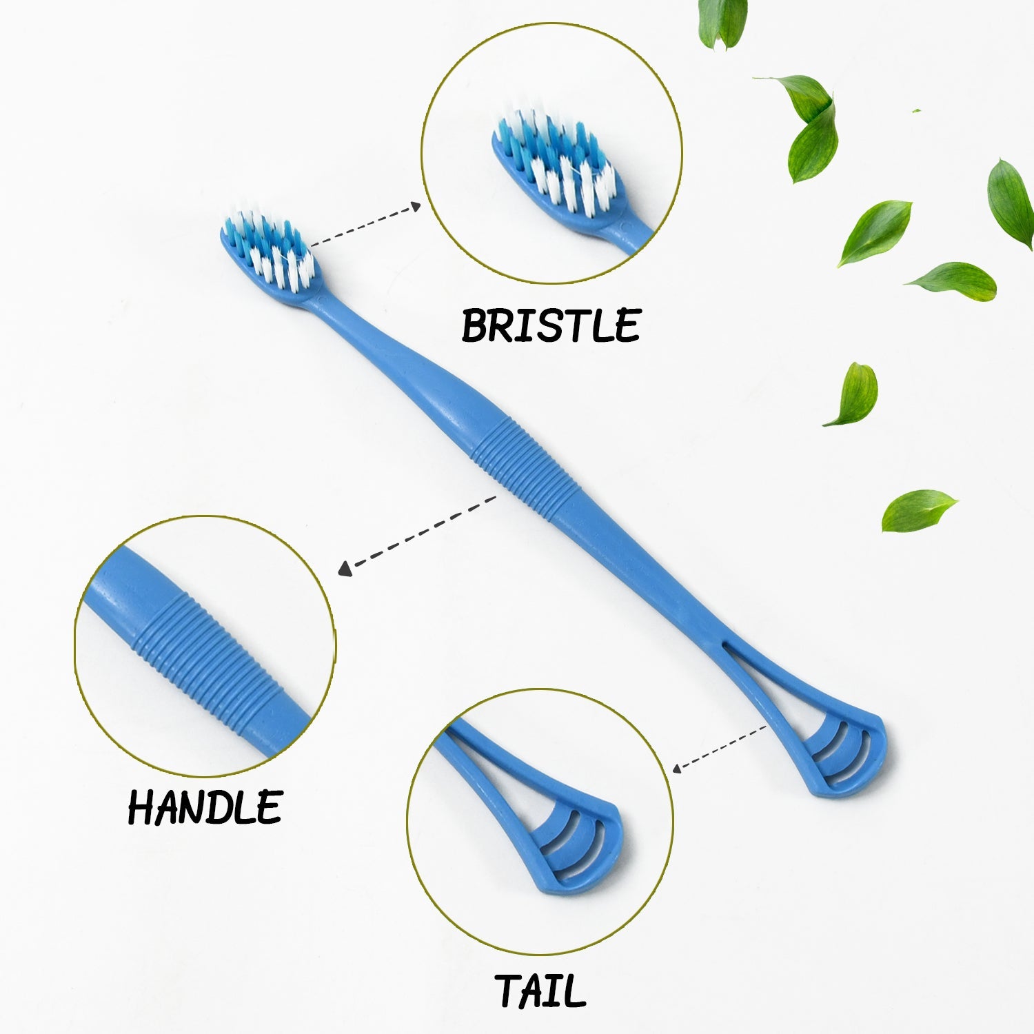 2-in-1 Tooth Brush with Tongue Scraper, Soft Bristle &amp; Long Handle (8Pcs) Soft Toothbrush