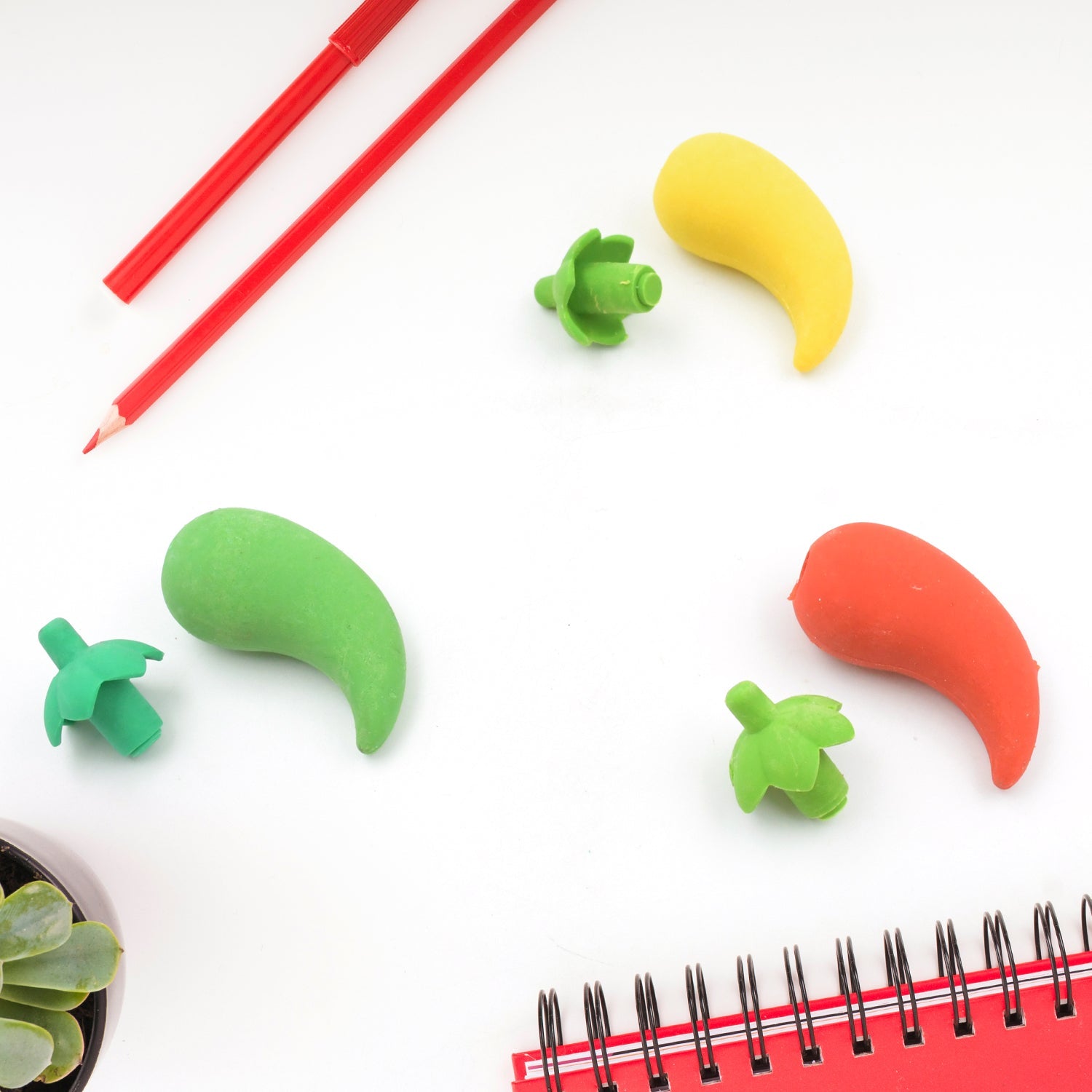 3D Fancy &amp; Stylish Colorful Chili Shape Erasers, Mini Eraser Creative Cute Novelty Eraser for Children Eraser Set for Return Gift, Birthday Party, School Prize, (3 pc Set)