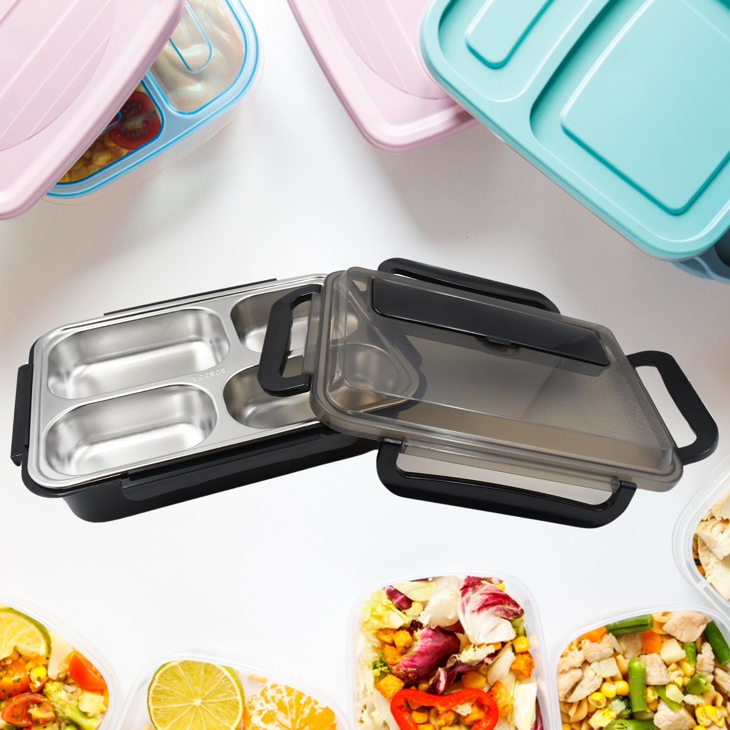 4 Compartment Insulated Lunch Box Stainless Steel |Tiffin Box for Boys, Girls, School &amp; Office Men for Microwave &amp; Dishwasher &amp; Freezer Safe Adult Children Food Container (1 Pc)