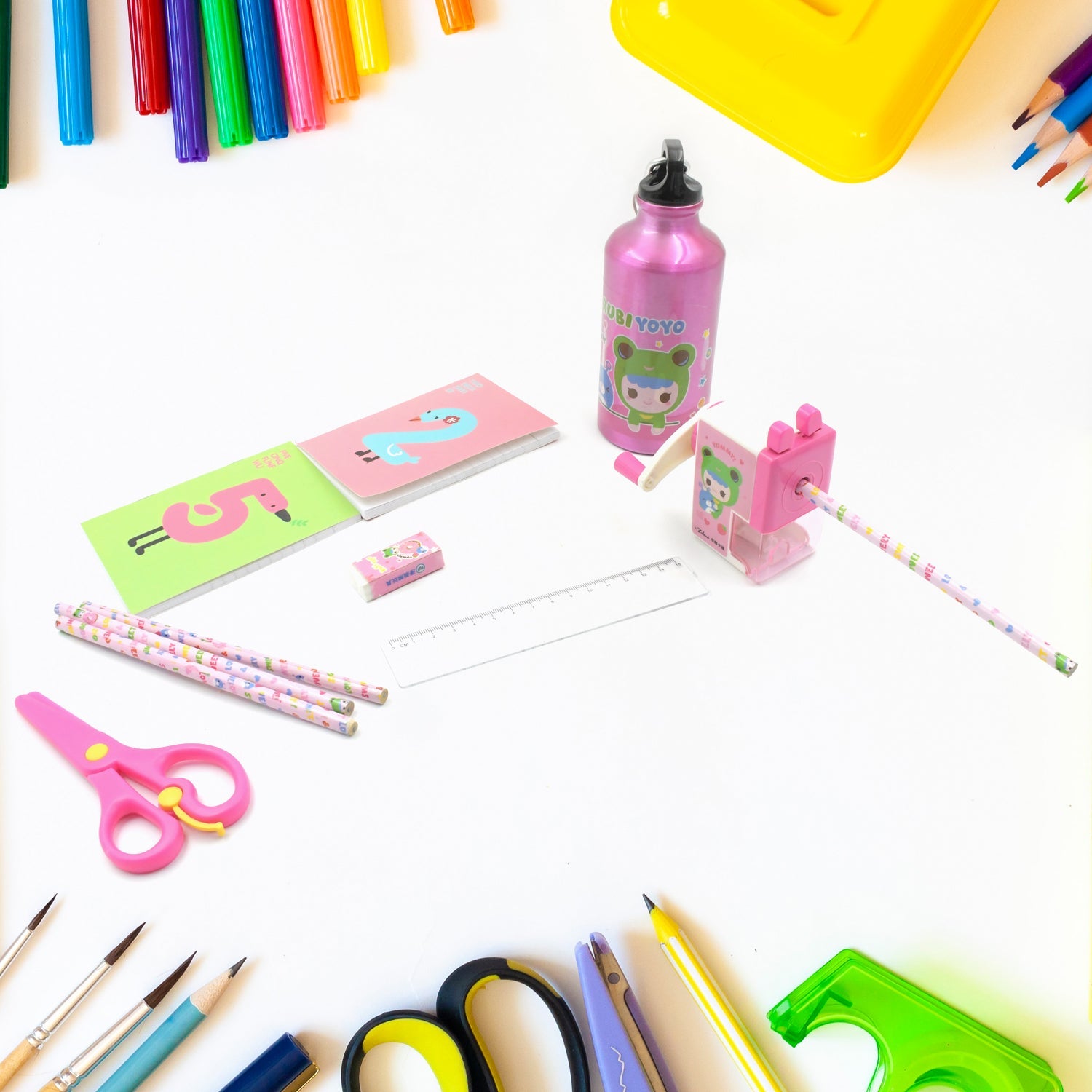 12-Piece Stationery Set: Pencil Box, Pencils, Erasers &amp; More