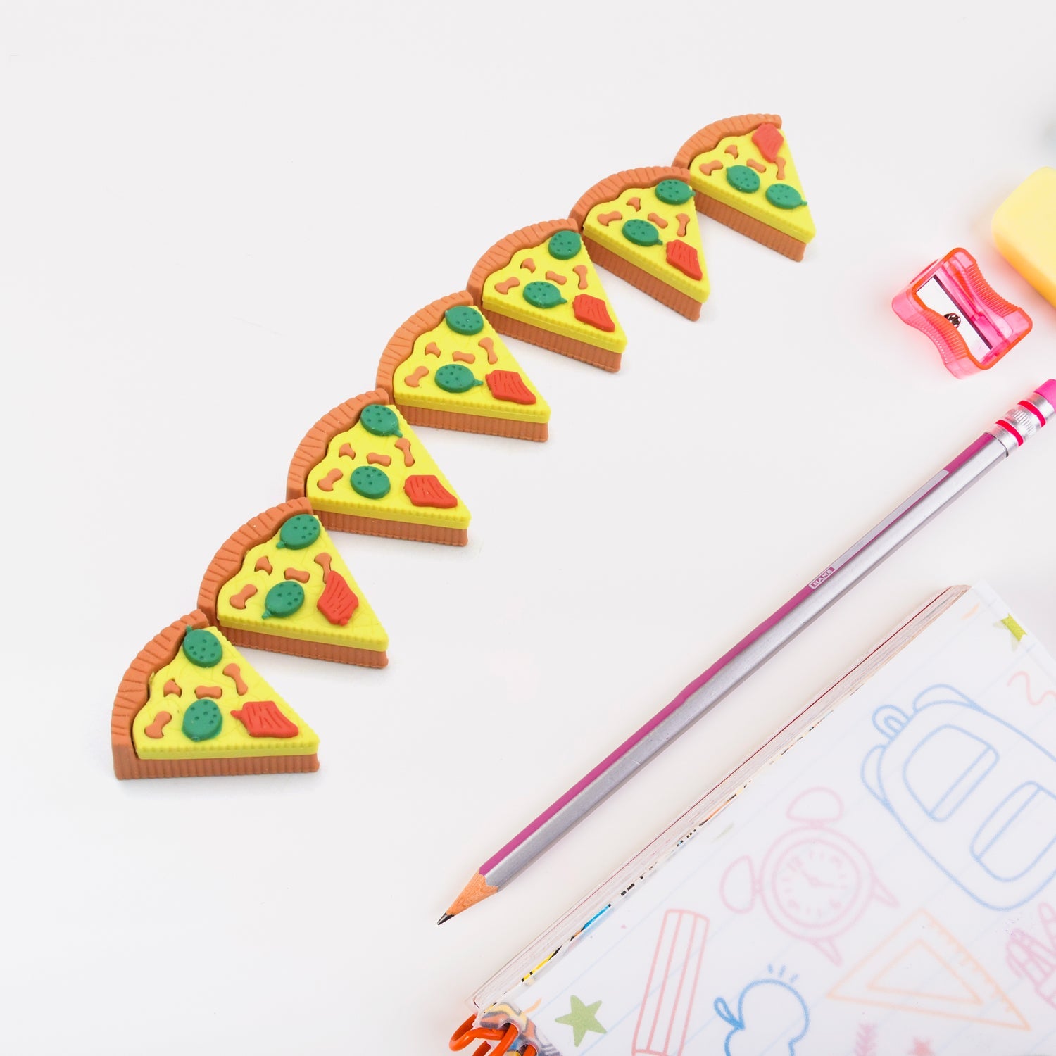 3D Pizza Slices Kids Favourite Food Eraser, Pizza 7 slice eraser for kids Adults fast food lover Stationary Kit Fancy &amp; Stylish Colorful Erasers, for Return Gift, Birthday Party, School Prize