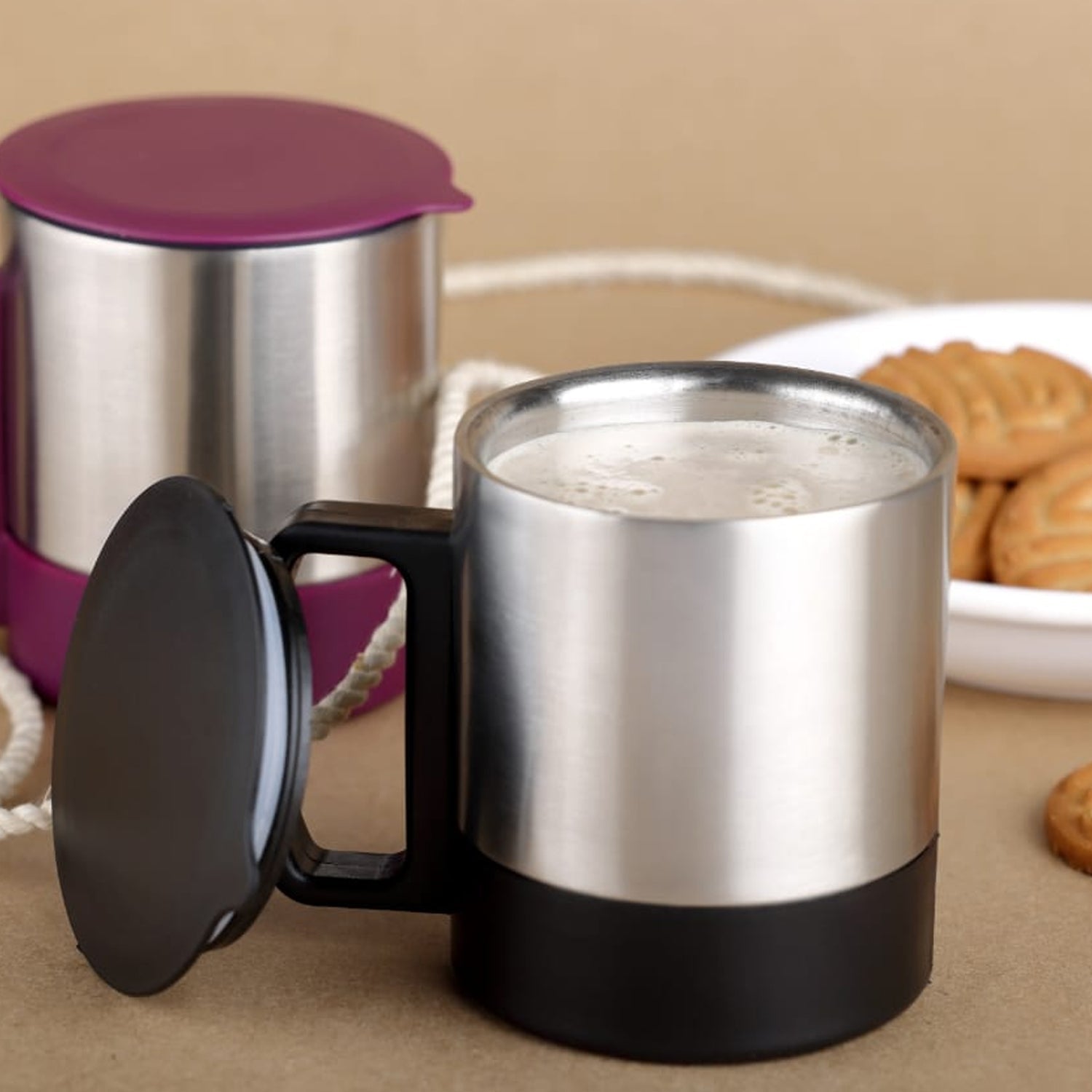 Stainless Steel Coffee/Tea Cup, Stainless Steel Lid Cover Hot Coffee/Tea Mug Hot Insulated Double Wall Stainless Steel, Coffee and Milk Cup with Lid &amp; Handle Easy To Carry - Coffee Cup (1 Pc)