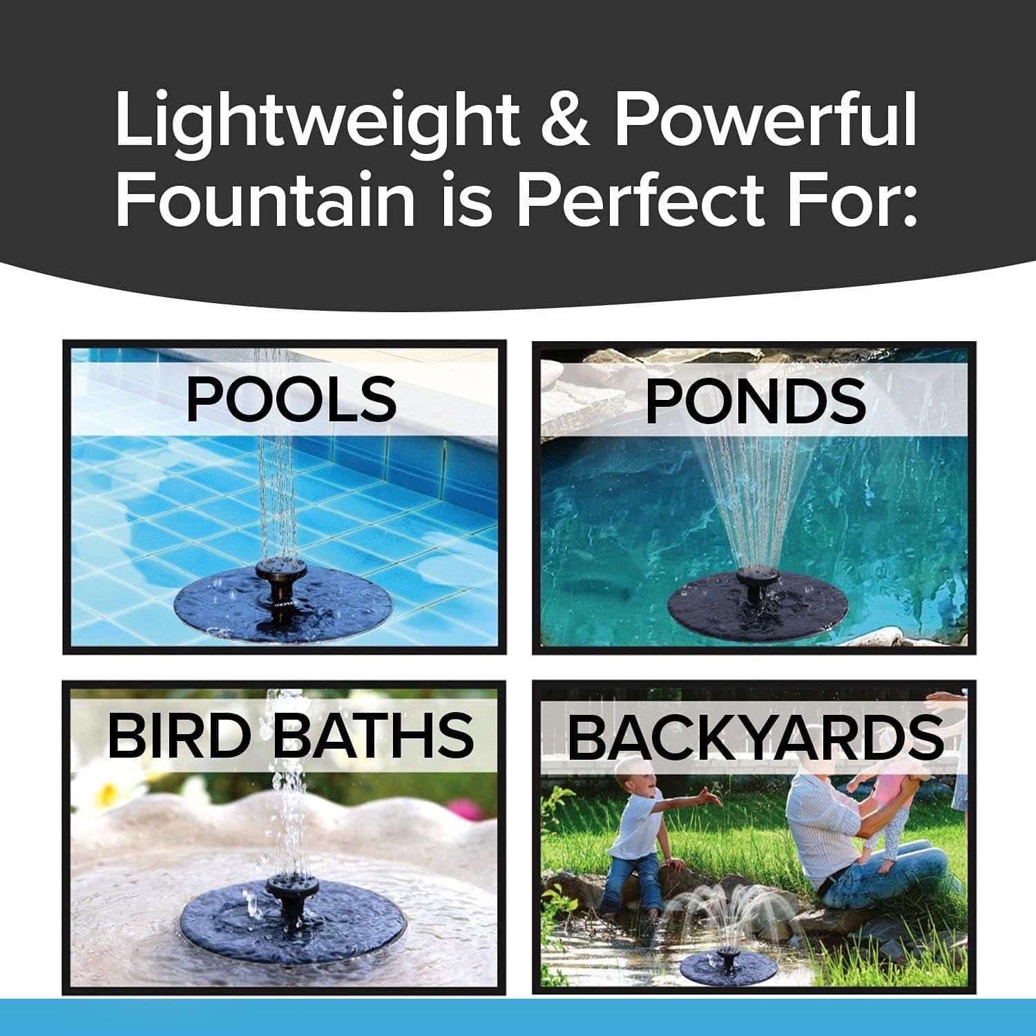 Fast Fountain by Pocket Hose - Solar-Powered - Instantly Adds a Water Feature Virtually Anywhere - 5 Spray Modes - No Installation or Batteries Required - Great for Bird Baths, Pools, Pond &amp; More (1 Pc)