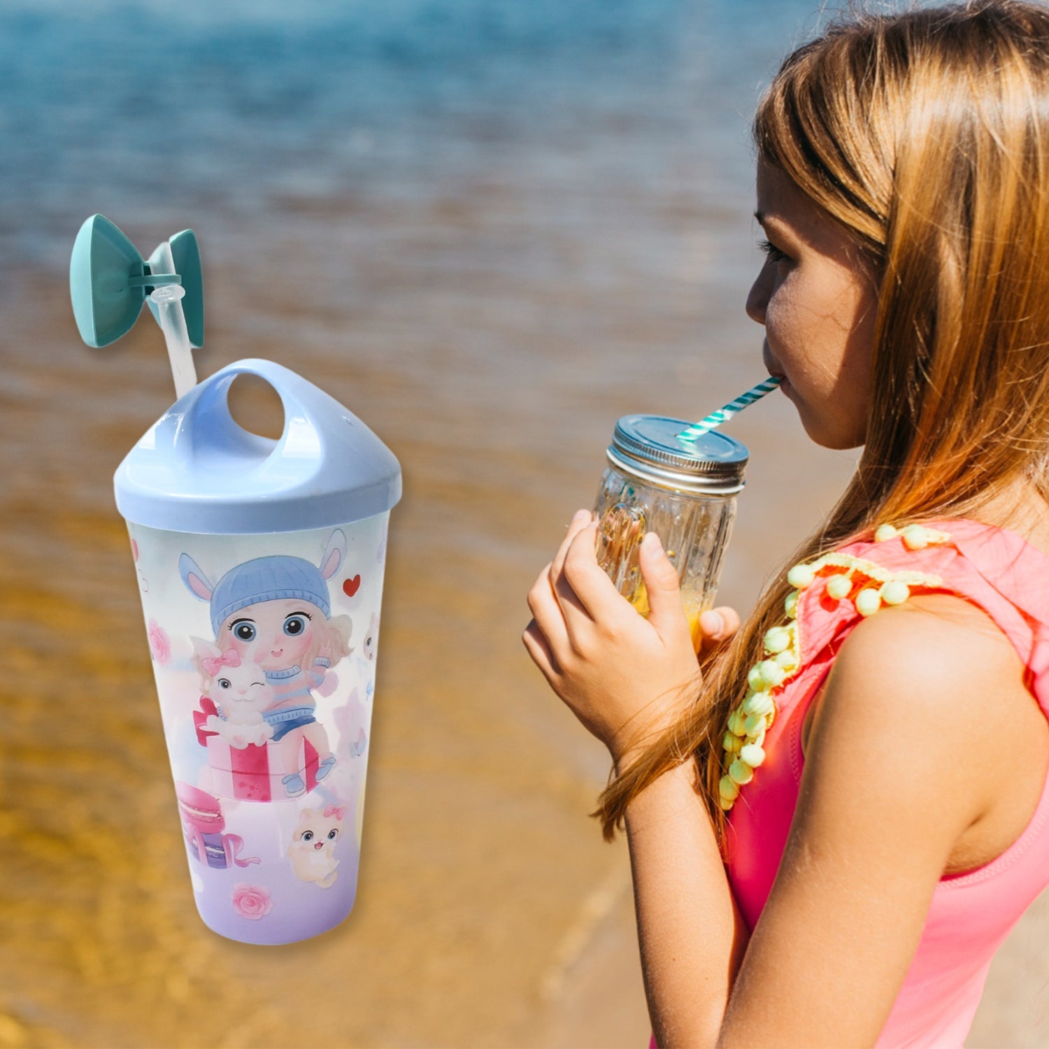 Unicorn Water Bottle with Straw &amp; Lid for Kids (With Light)