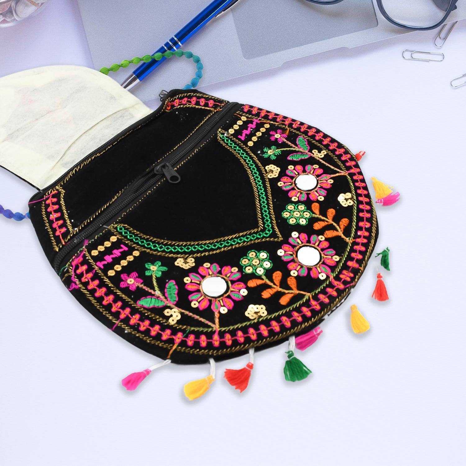 9 inch Handcrafted Cotton Embroidered Shoulder Bag for Girls &amp; women (1 Pc)