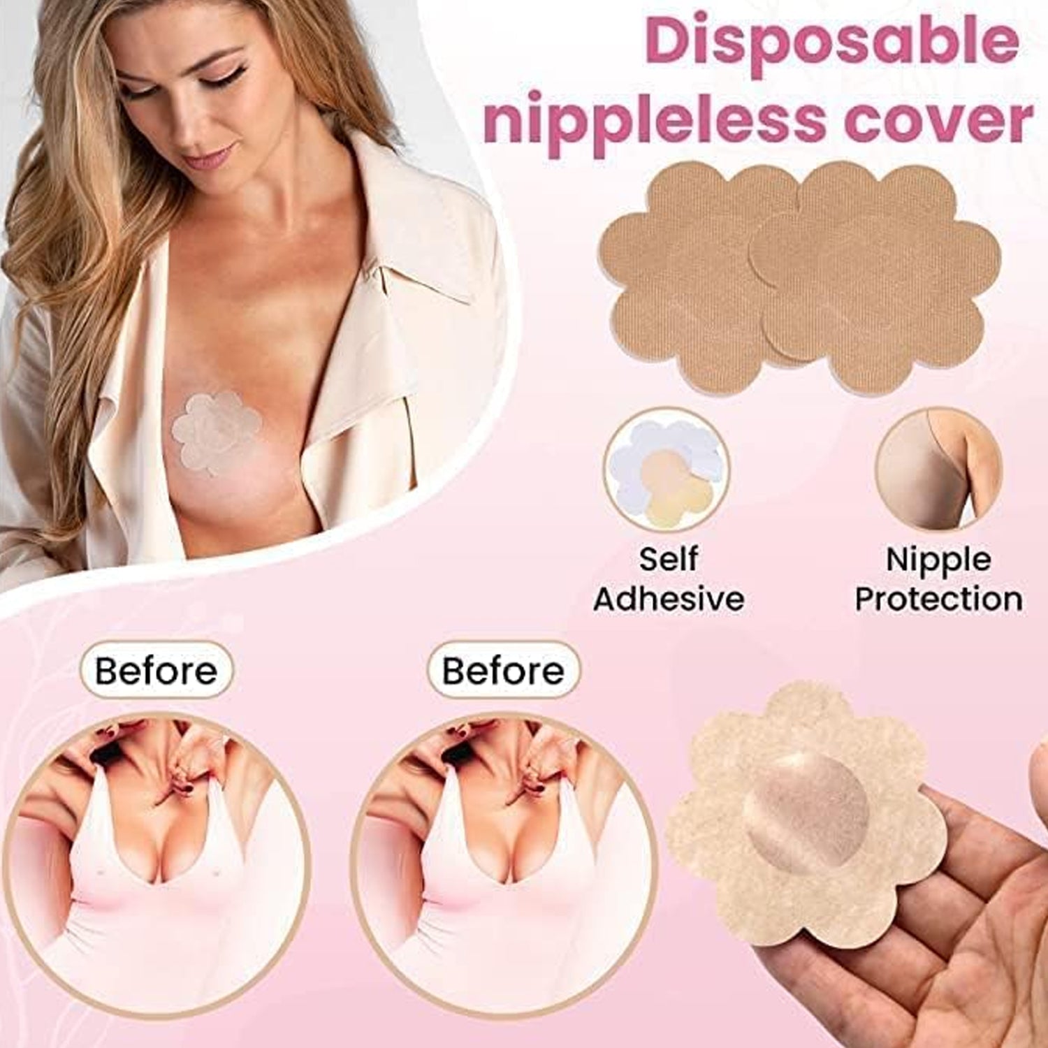 Boob Tape with Nipple Covers: Cotton, Breathable, Lift &amp; Support (5m, 10 Pairs)