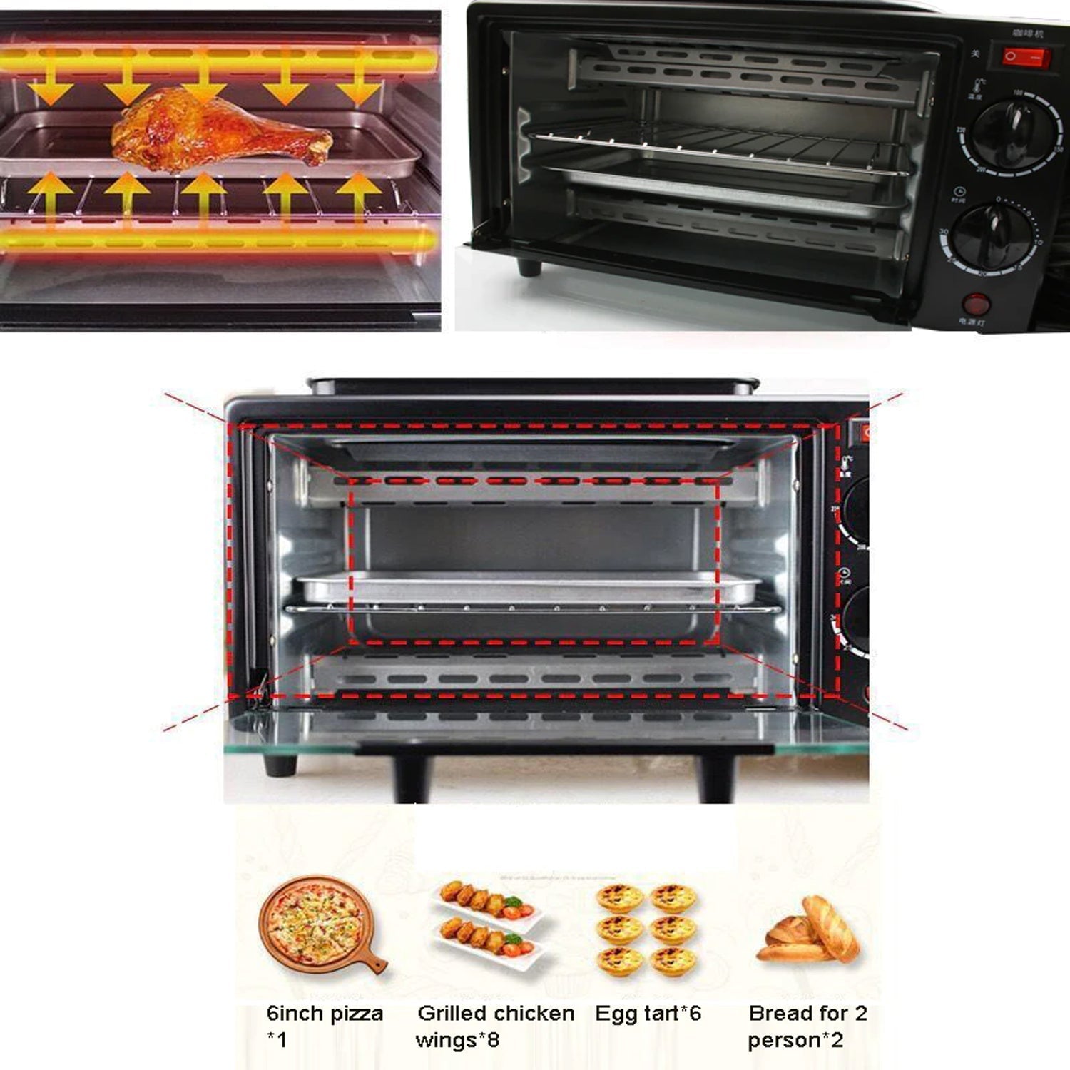 3 in 1 Breakfast Maker Portable Toaster Oven, Grill Pan &amp; Coffee Maker Full Breakfast Ready at One Go