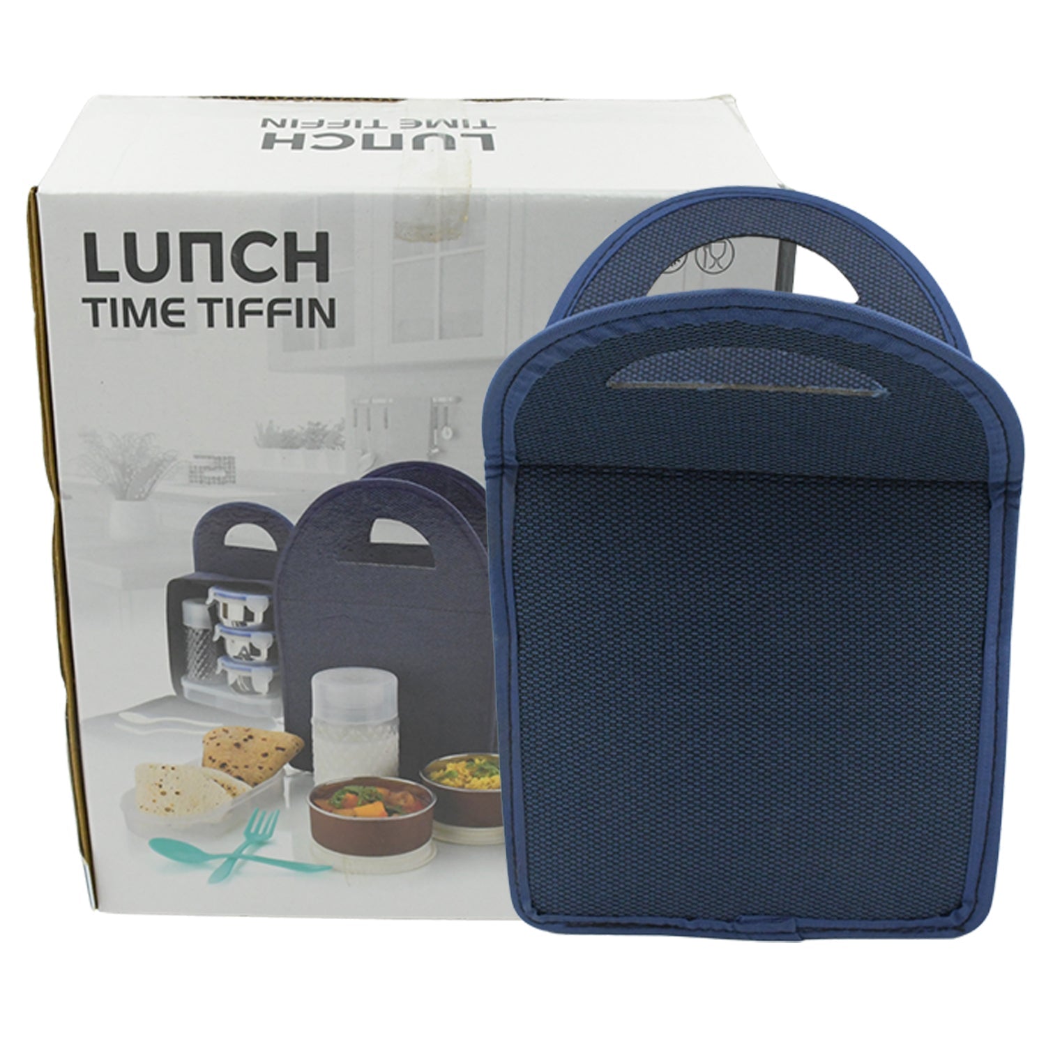 6In1 Tiffin Box-Lunch Box | 3 Stainless Steel Containers | Plastic lid Box | Spoon &amp; Fork /Plastic Bottle | Insulated Fabric Bag | Leak Proof | Microwave Safe  for Office, College and School for Men, Women (6 pcs)