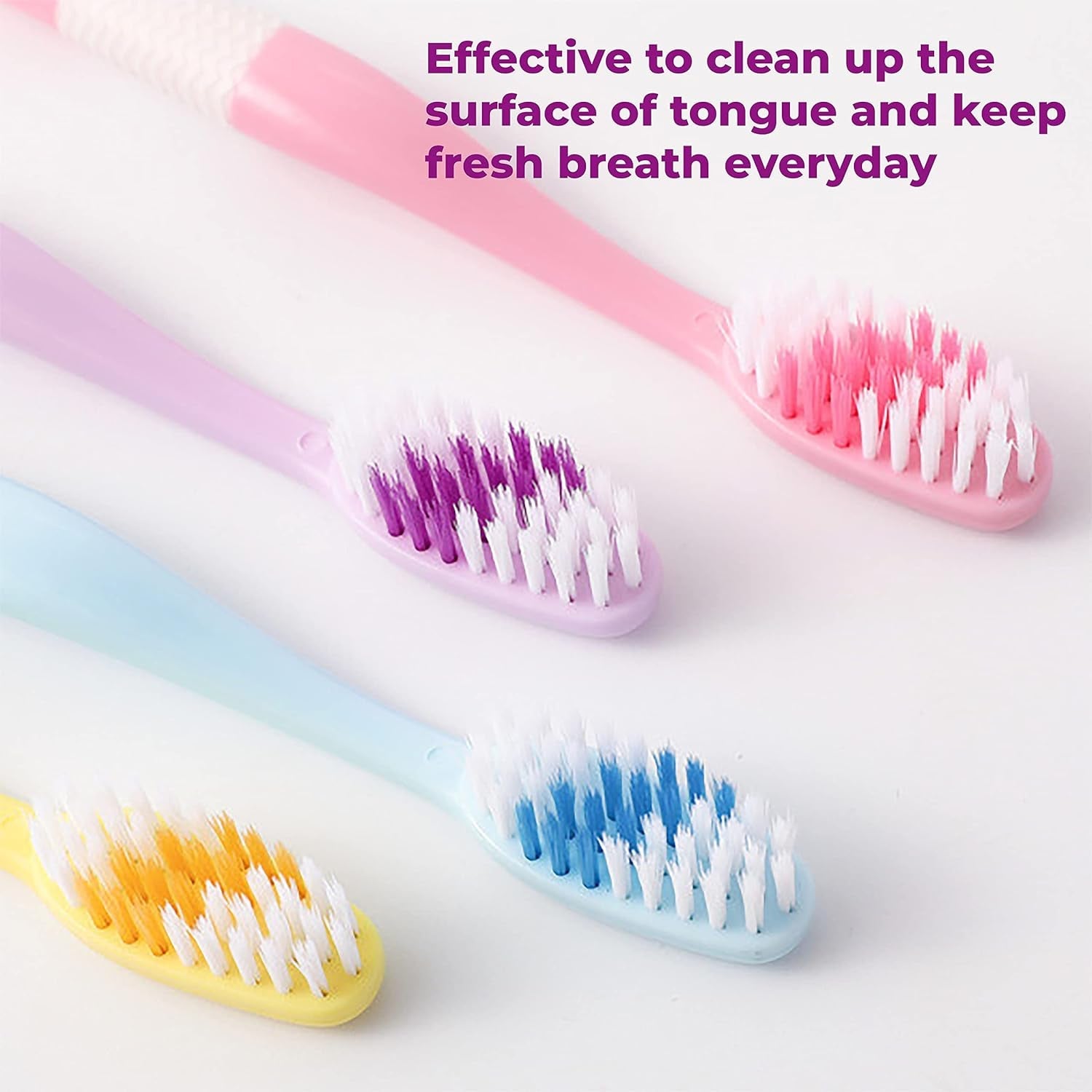 2-in-1 Tooth Brush with Tongue Scraper, Soft Bristle &amp; Long Handle (8Pcs) Soft Toothbrush