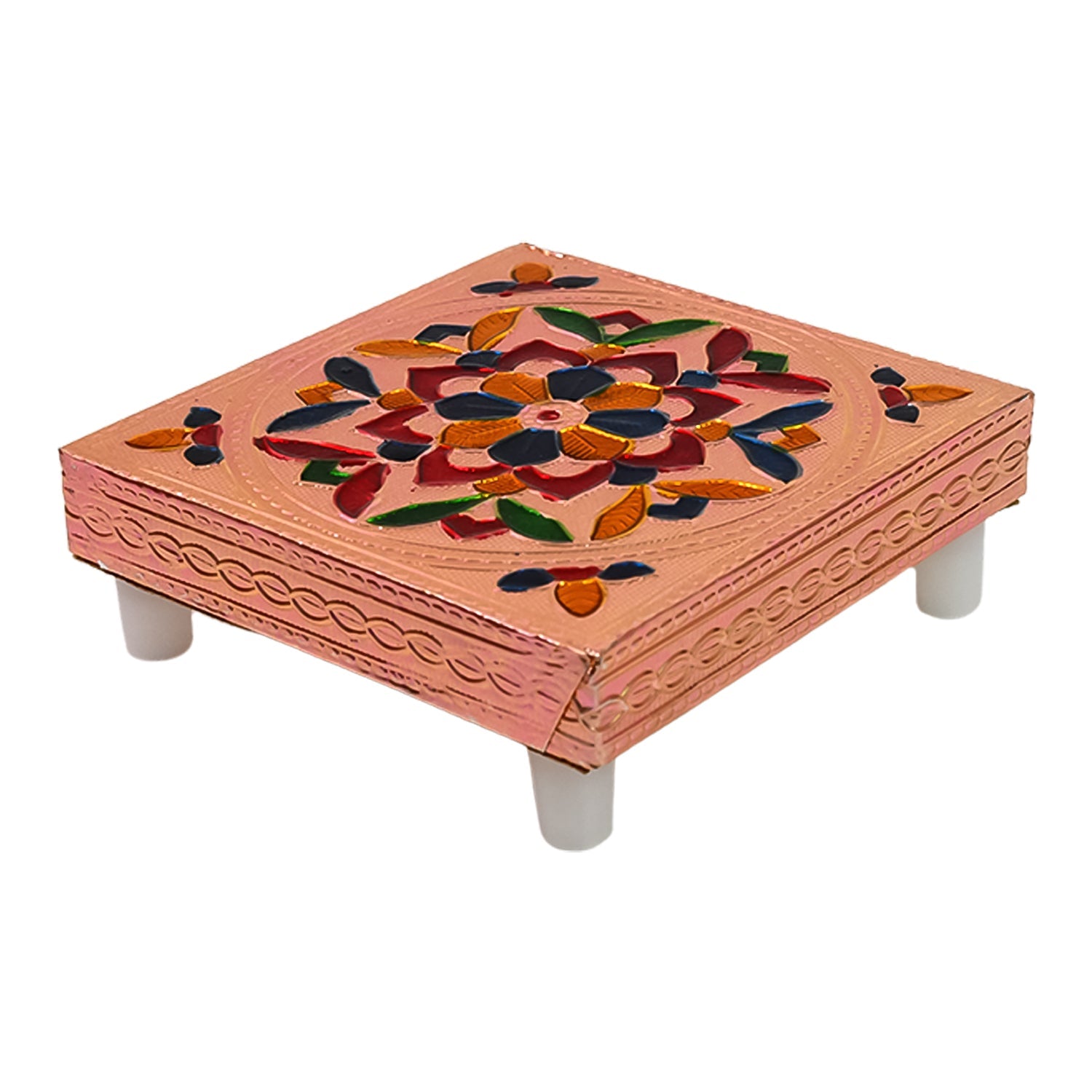 1 Pc Meenakari Wooden Chowki &amp; Bajot Set: For Home &amp; Office Puja (Multicolor)