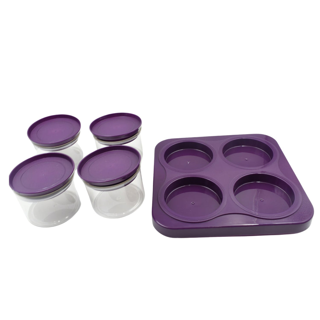 Airtight Plastic 4 Pc Storage Container Set, With Tray Dry Fruit Plastic Storage Container Tray Set With Lid &amp; Serving Tray For Kitchen