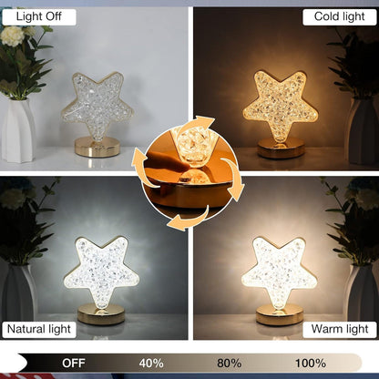 Star Shape Crystal Diamond Lamp Cordless Luxury Lamp with USB Rechargeable, 3-Way Dimmable &amp; Touch Control Decorative Nightstand Lamp for Bedroom, Living Room, Party, Restaurant Decor (1 Pc )