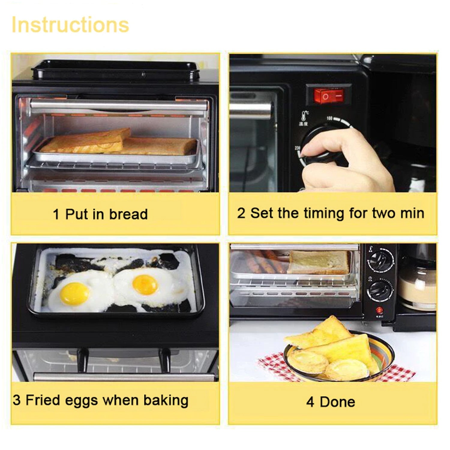 3 in 1 Breakfast Maker Portable Toaster Oven, Grill Pan &amp; Coffee Maker Full Breakfast Ready at One Go